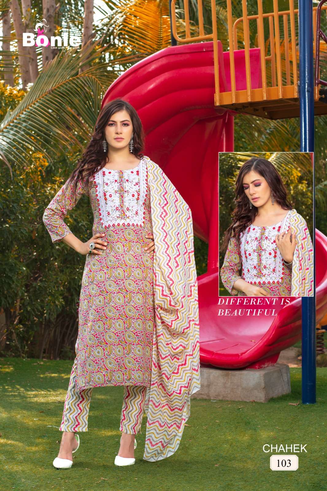 Chahek By Bonie 101 To 106 Series Beautiful Stylish Suits Fancy Colorful Casual Wear & Ethnic Wear & Ready To Wear Pure Cotton With Work Dresses At Wholesale Price