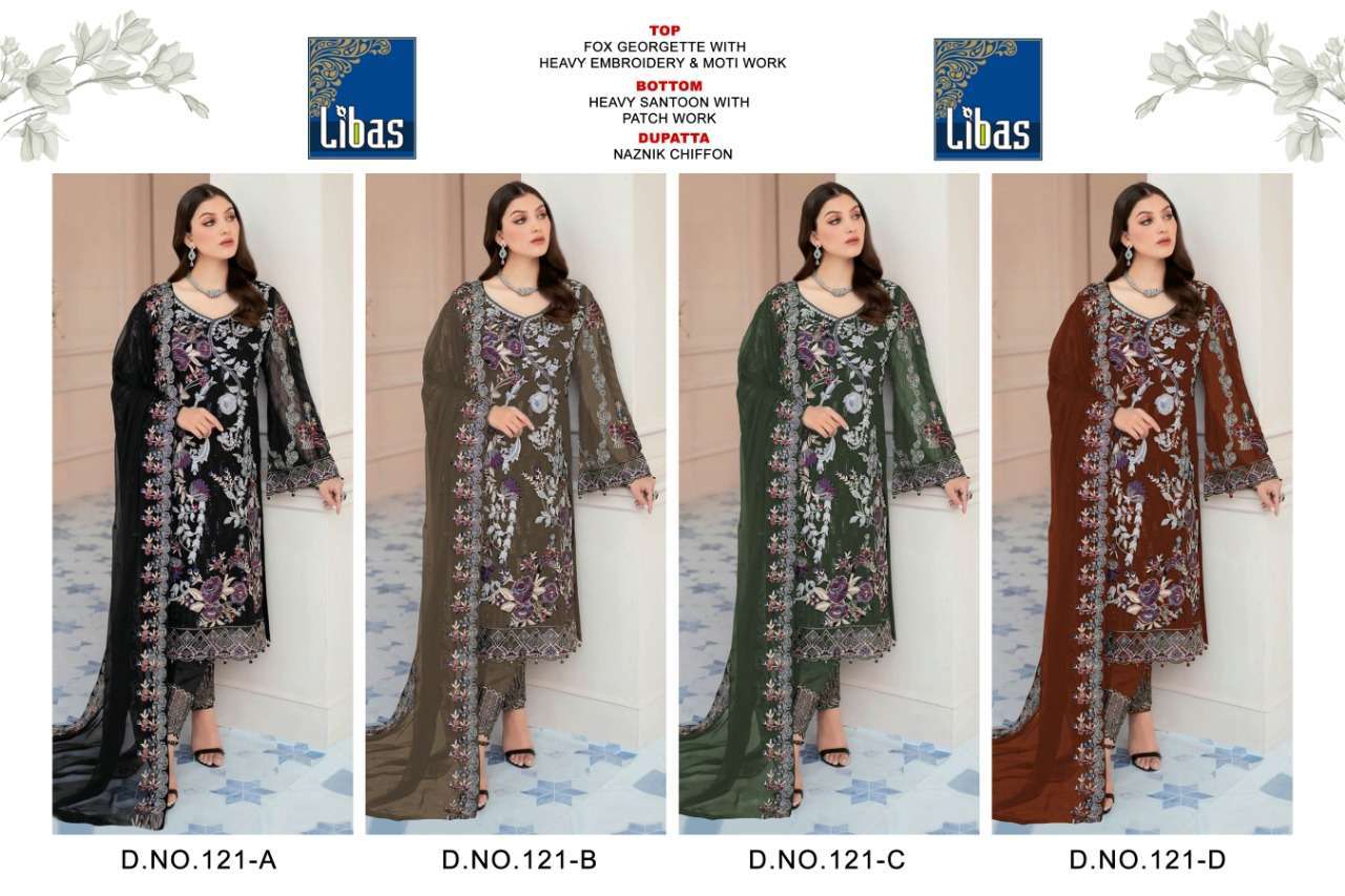 Libas 121 Colours By Libas 121-A To 121-D Series Beautiful Stylish Pakistani Suits Fancy Colorful Casual Wear & Ethnic Wear & Ready To Wear Faux Georgette Embroidered Dresses At Wholesale Price