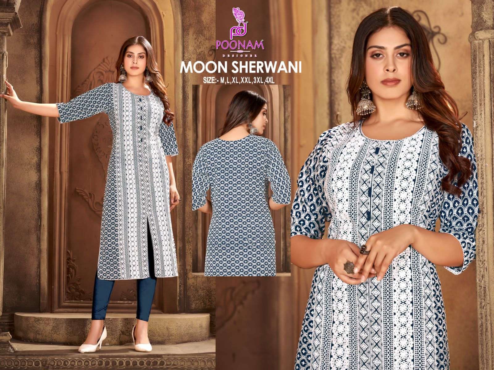 Moon Sherwani By Poonam Designer 1001 To 1008 Series Beautiful Stylish Fancy Colorful Casual Wear & Ethnic Wear Heavy Rayon Kurtis At Wholesale Price