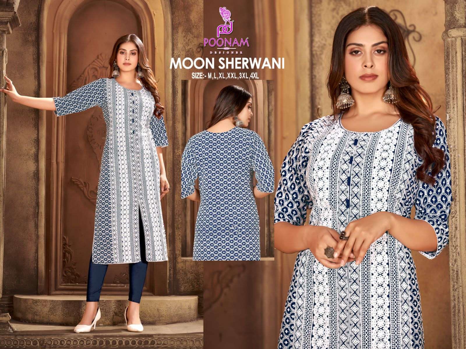 Moon Sherwani By Poonam Designer 1001 To 1008 Series Beautiful Stylish Fancy Colorful Casual Wear & Ethnic Wear Heavy Rayon Kurtis At Wholesale Price