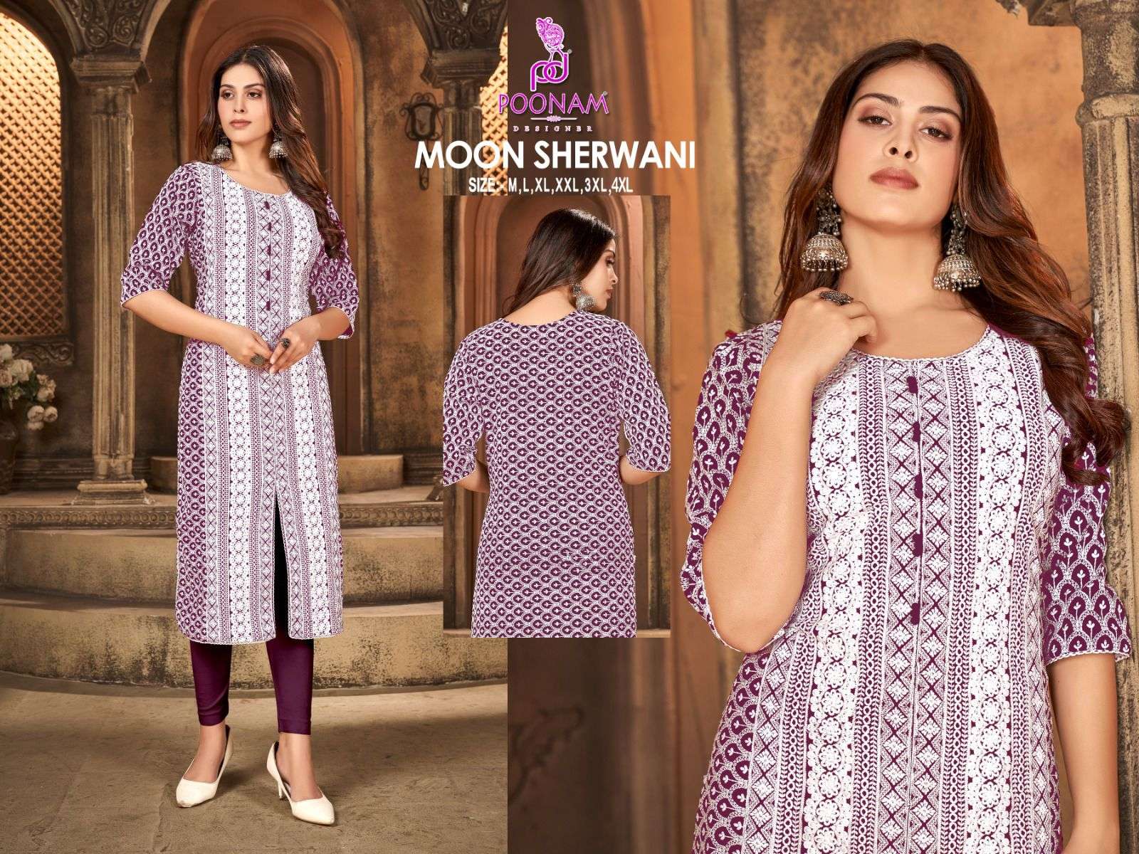 Moon Sherwani By Poonam Designer 1001 To 1008 Series Beautiful Stylish Fancy Colorful Casual Wear & Ethnic Wear Heavy Rayon Kurtis At Wholesale Price