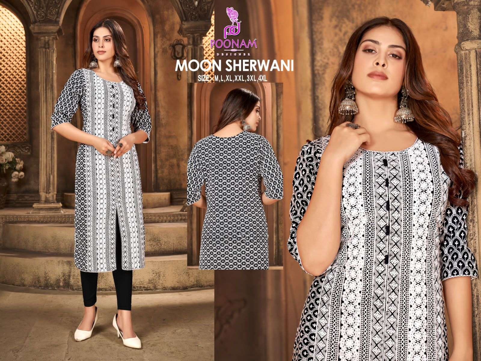 Moon Sherwani By Poonam Designer 1001 To 1008 Series Beautiful Stylish Fancy Colorful Casual Wear & Ethnic Wear Heavy Rayon Kurtis At Wholesale Price