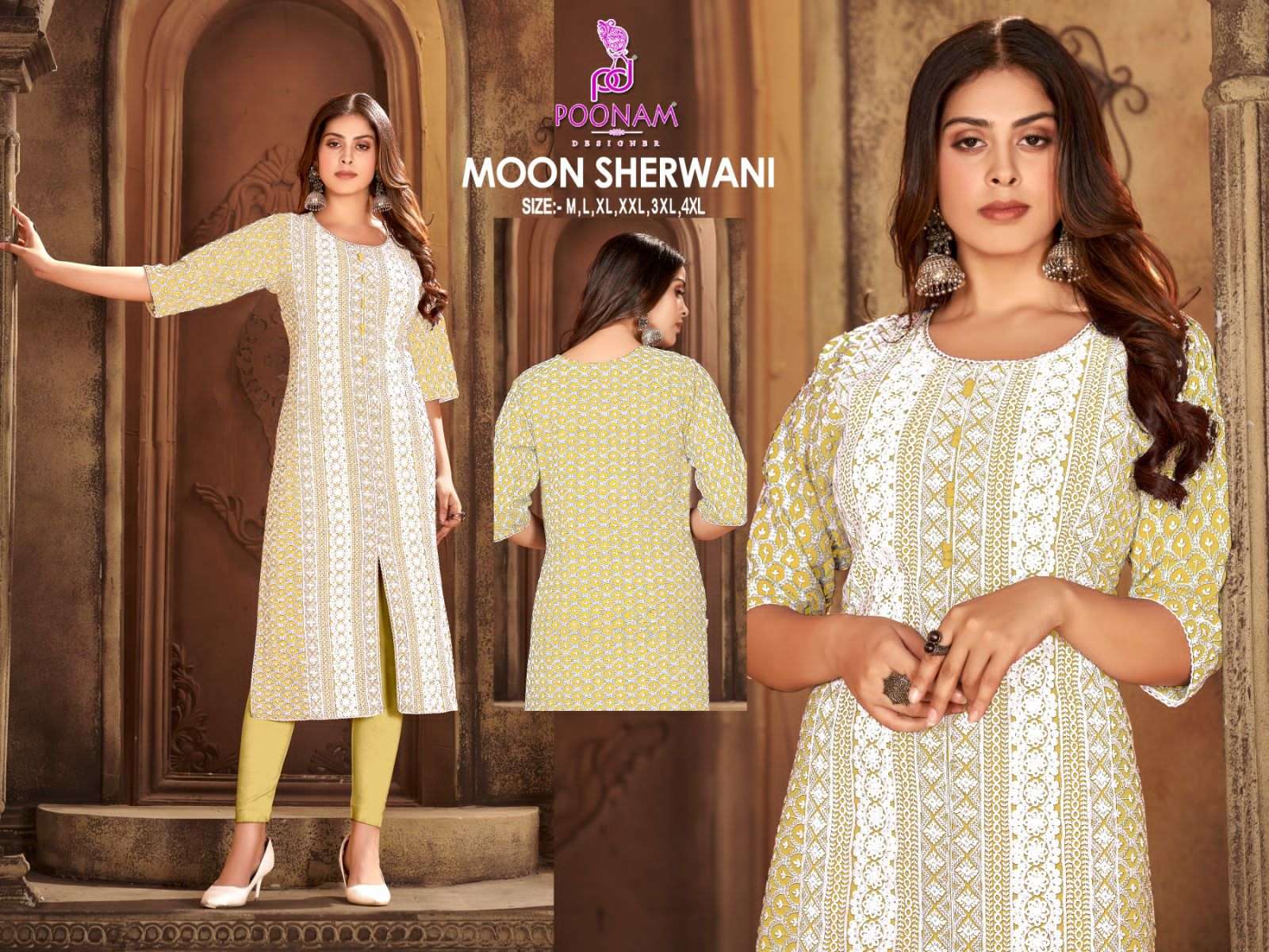 Moon Sherwani By Poonam Designer 1001 To 1008 Series Beautiful Stylish Fancy Colorful Casual Wear & Ethnic Wear Heavy Rayon Kurtis At Wholesale Price