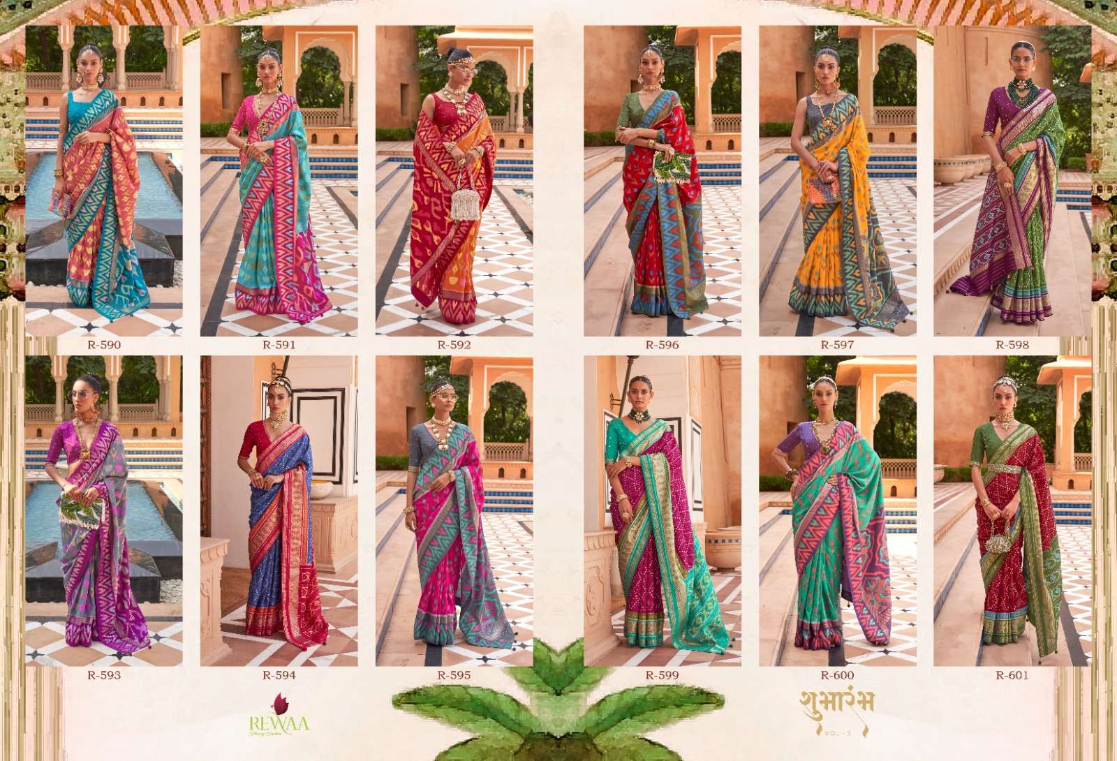 Shubharambh Vol-3 By Rewaa 590 To 601 Series Indian Traditional Wear Collection Beautiful Stylish Fancy Colorful Party Wear & Occasional Wear Patola Silk Sarees At Wholesale Price