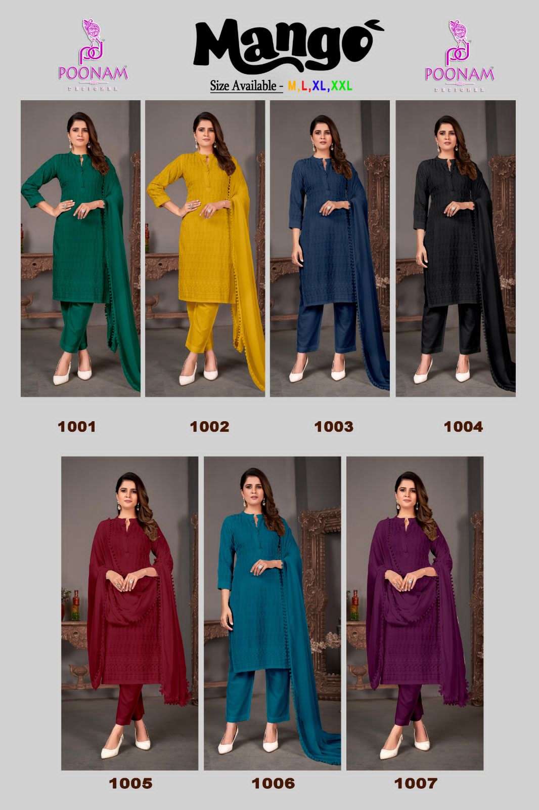 Mango By Poonam Designer 1001 To 1007 Series Beautiful Festive Suits Colorful Stylish Fancy Casual Wear & Ethnic Wear Pure Rayon Embroidered Dresses At Wholesale Price