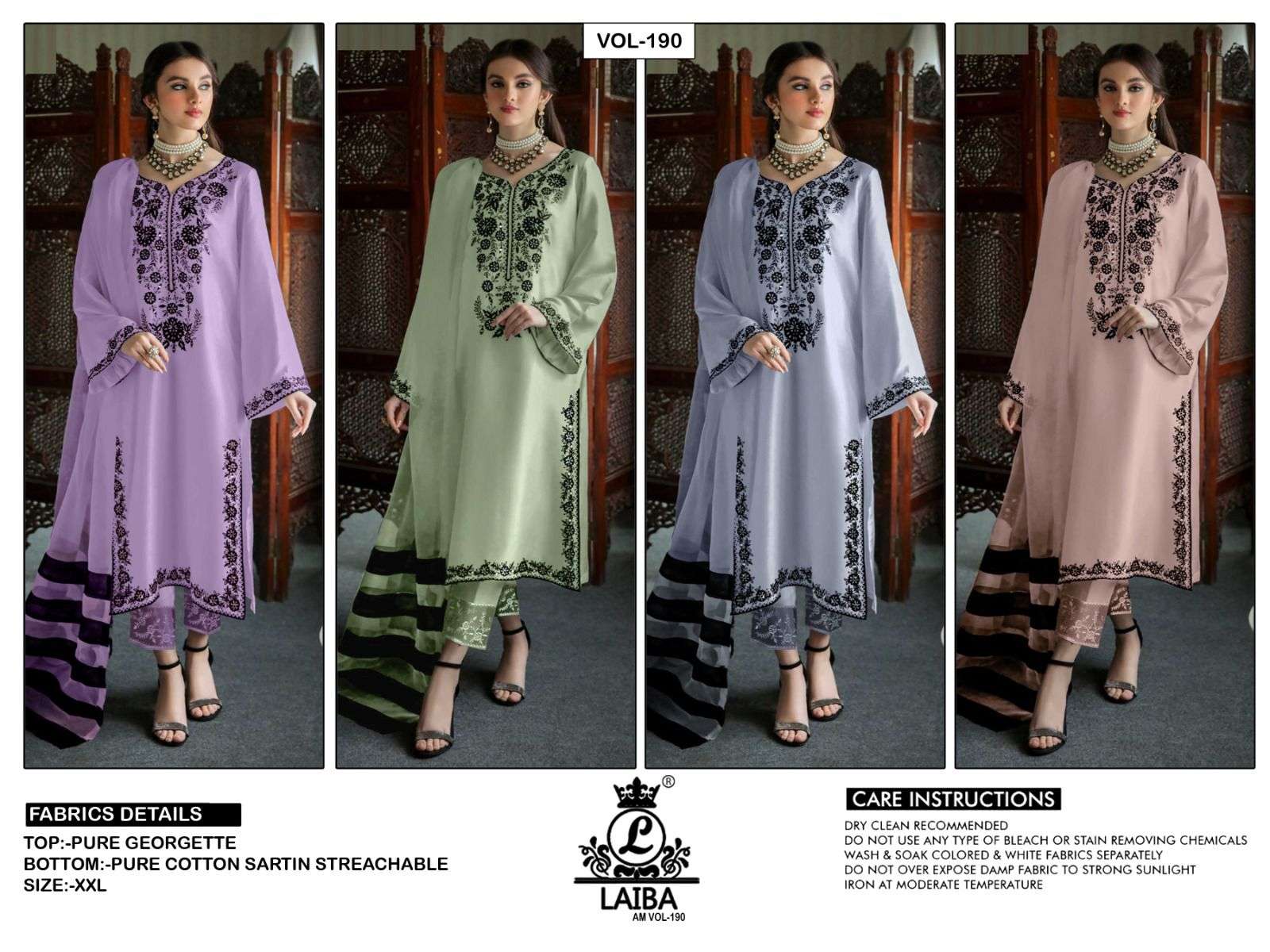 Am Vol-190 By Laiba 190-A To 190-D Series Beautiful Pakistani Suits Stylish Colorful Fancy Casual Wear & Ethnic Wear Pure Georgette Embroidered Dresses At Wholesale Price
