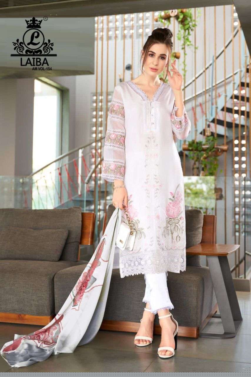 Am Vol-154 By Laiba 154-A To 154-C Series Beautiful Pakistani Suits Stylish Colorful Fancy Casual Wear & Ethnic Wear Pure Georgette Embroidered Dresses At Wholesale Price