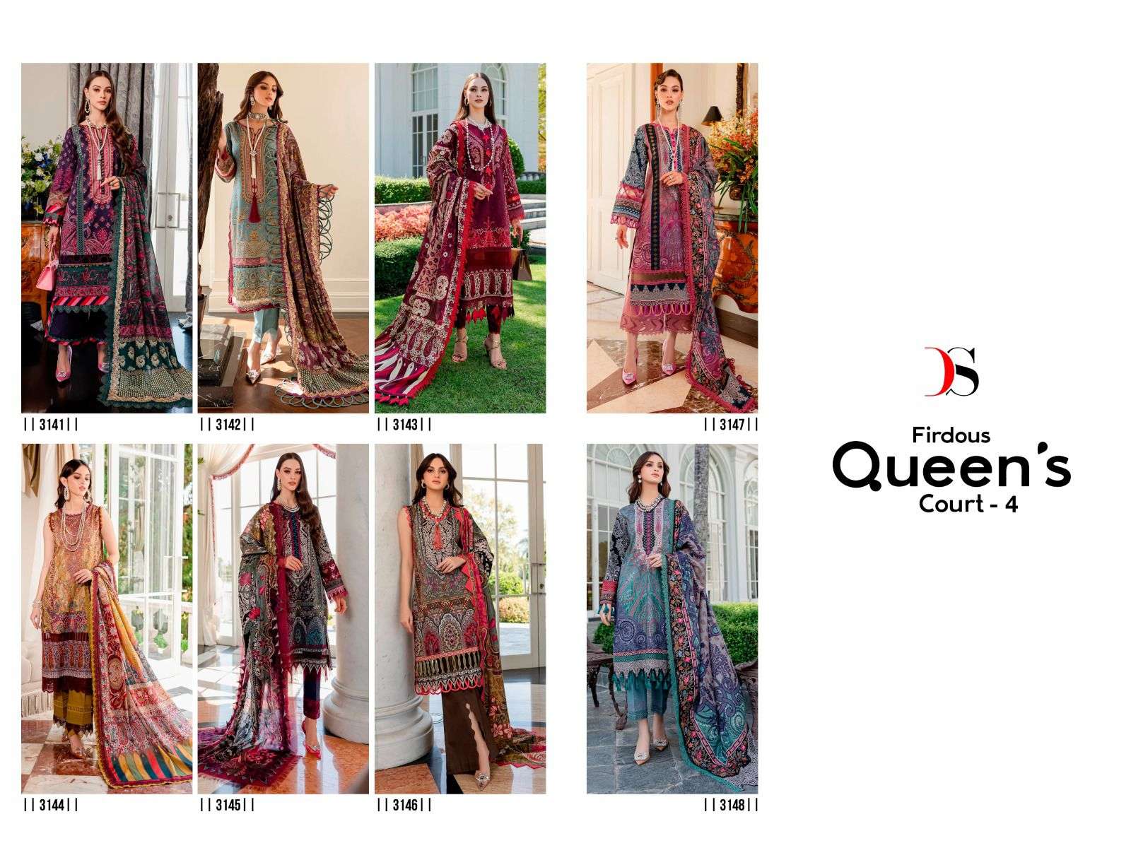 Firdous Queens Court Vol-4 By Deepsy Suits 3141 To 3148 Series Beautiful Pakistani Suits Colorful Stylish Fancy Casual Wear Pure Cotton Embroidered Dresses At Wholesale Price