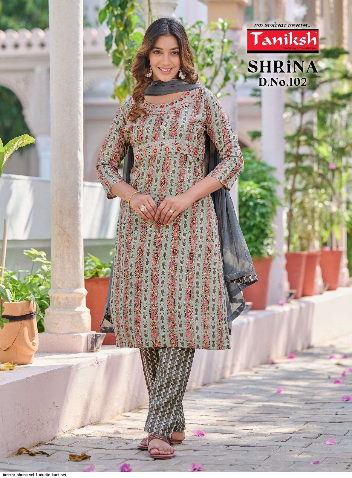 Shrina Vol-1 By Taniksh 101 To 108 Series Designer Festive Suits Beautiful Fancy Stylish Colorful Party Wear & Occasional Wear Muslin Print Dresses At Wholesale Price