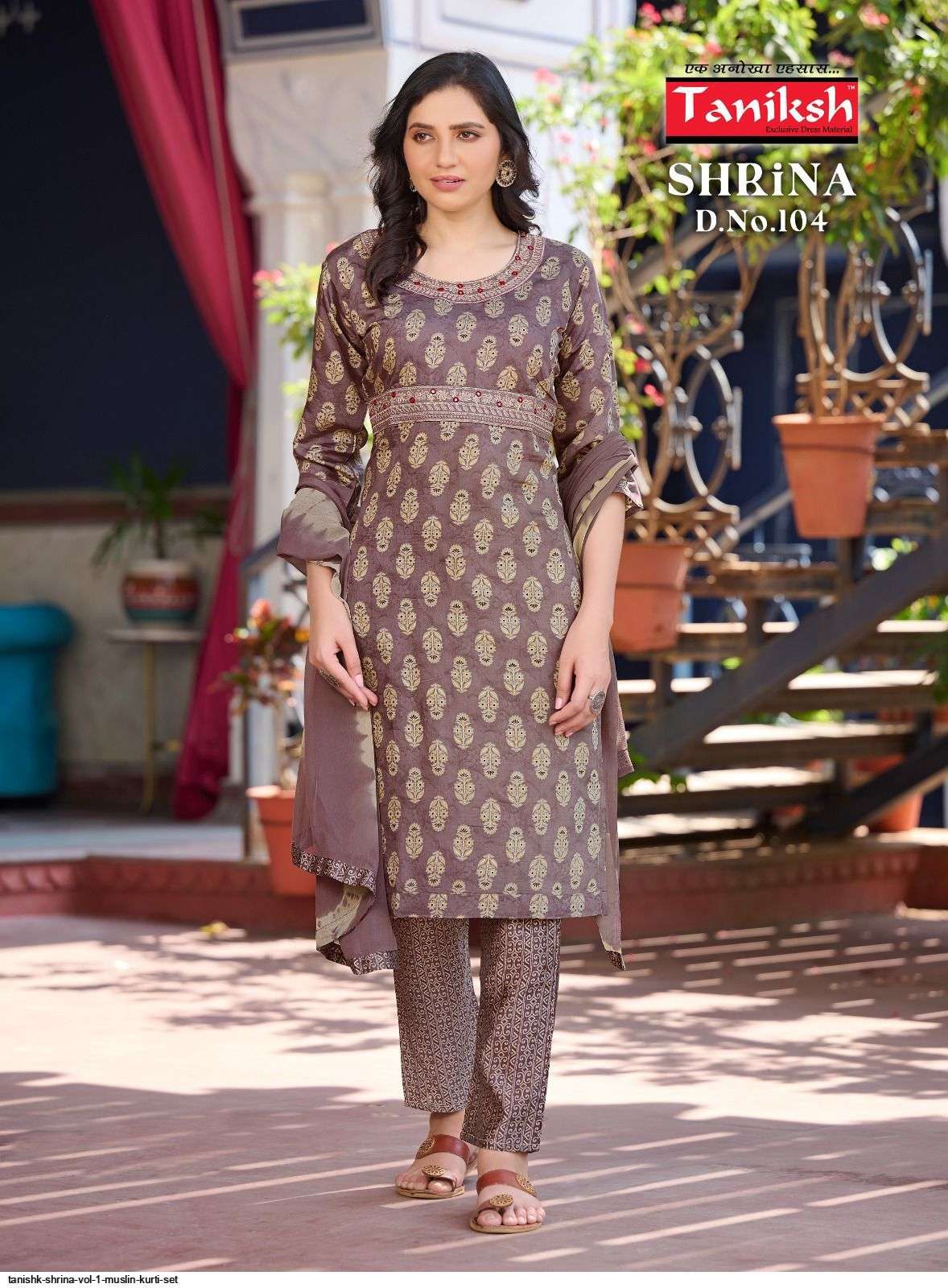 Shrina Vol-1 By Taniksh 101 To 108 Series Designer Festive Suits Beautiful Fancy Stylish Colorful Party Wear & Occasional Wear Muslin Print Dresses At Wholesale Price