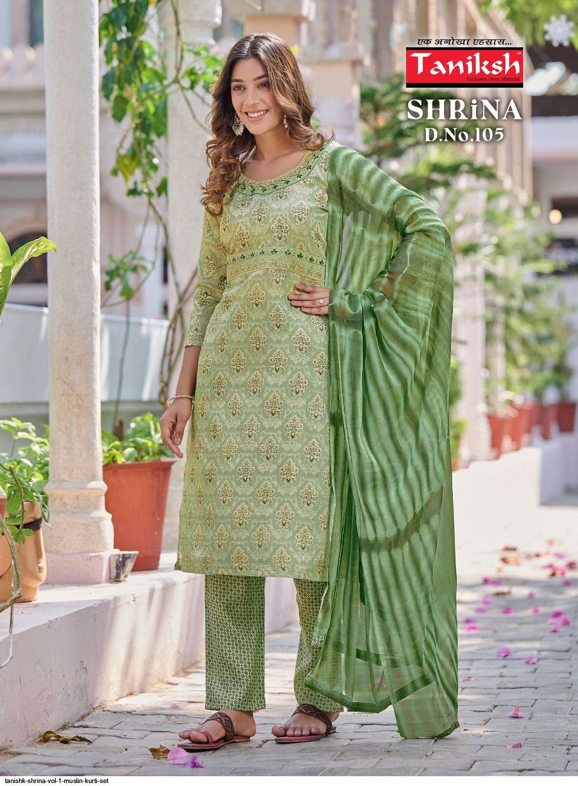Shrina Vol-1 By Taniksh 101 To 108 Series Designer Festive Suits Beautiful Fancy Stylish Colorful Party Wear & Occasional Wear Muslin Print Dresses At Wholesale Price