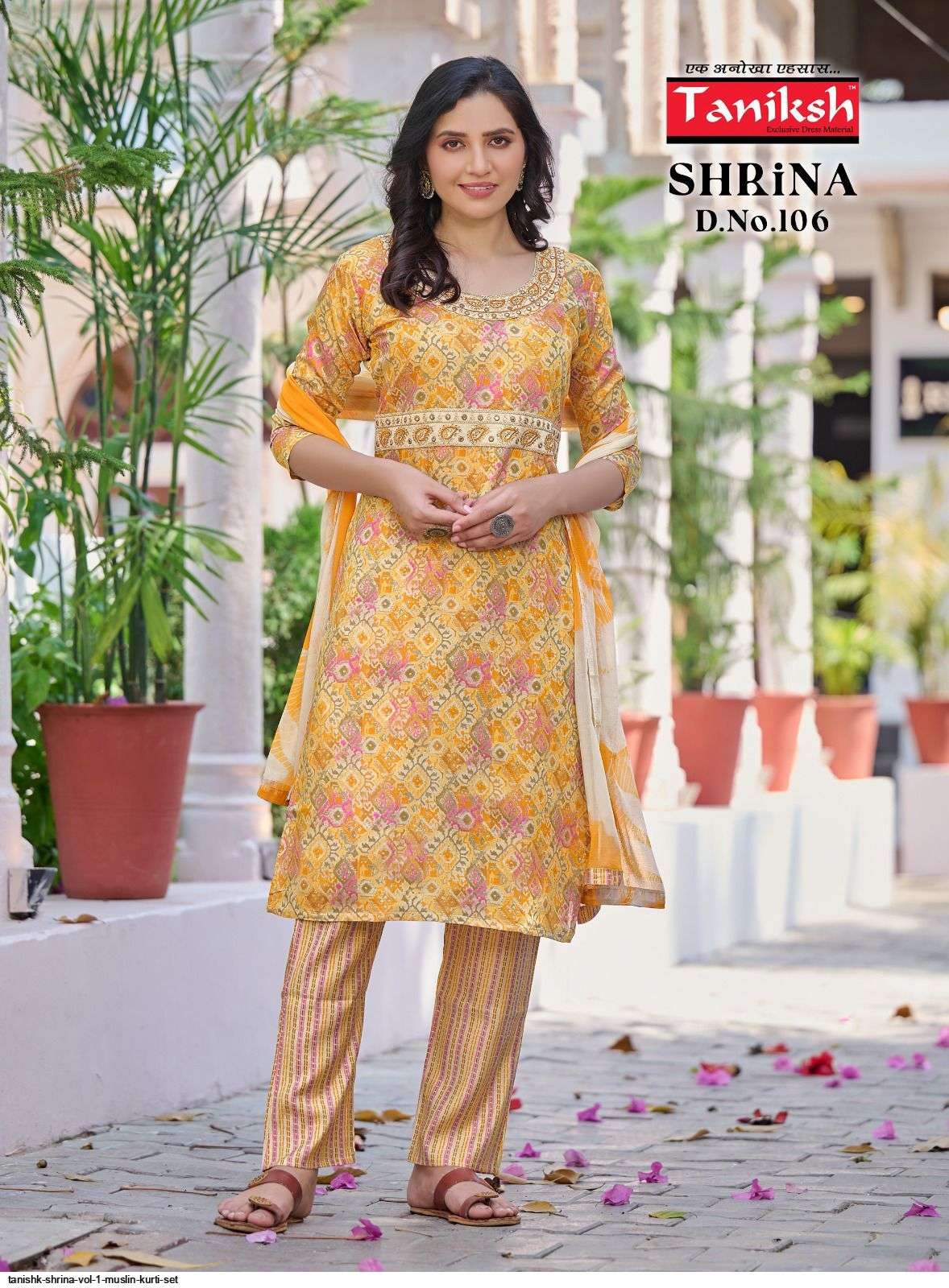 Shrina Vol-1 By Taniksh 101 To 108 Series Designer Festive Suits Beautiful Fancy Stylish Colorful Party Wear & Occasional Wear Muslin Print Dresses At Wholesale Price