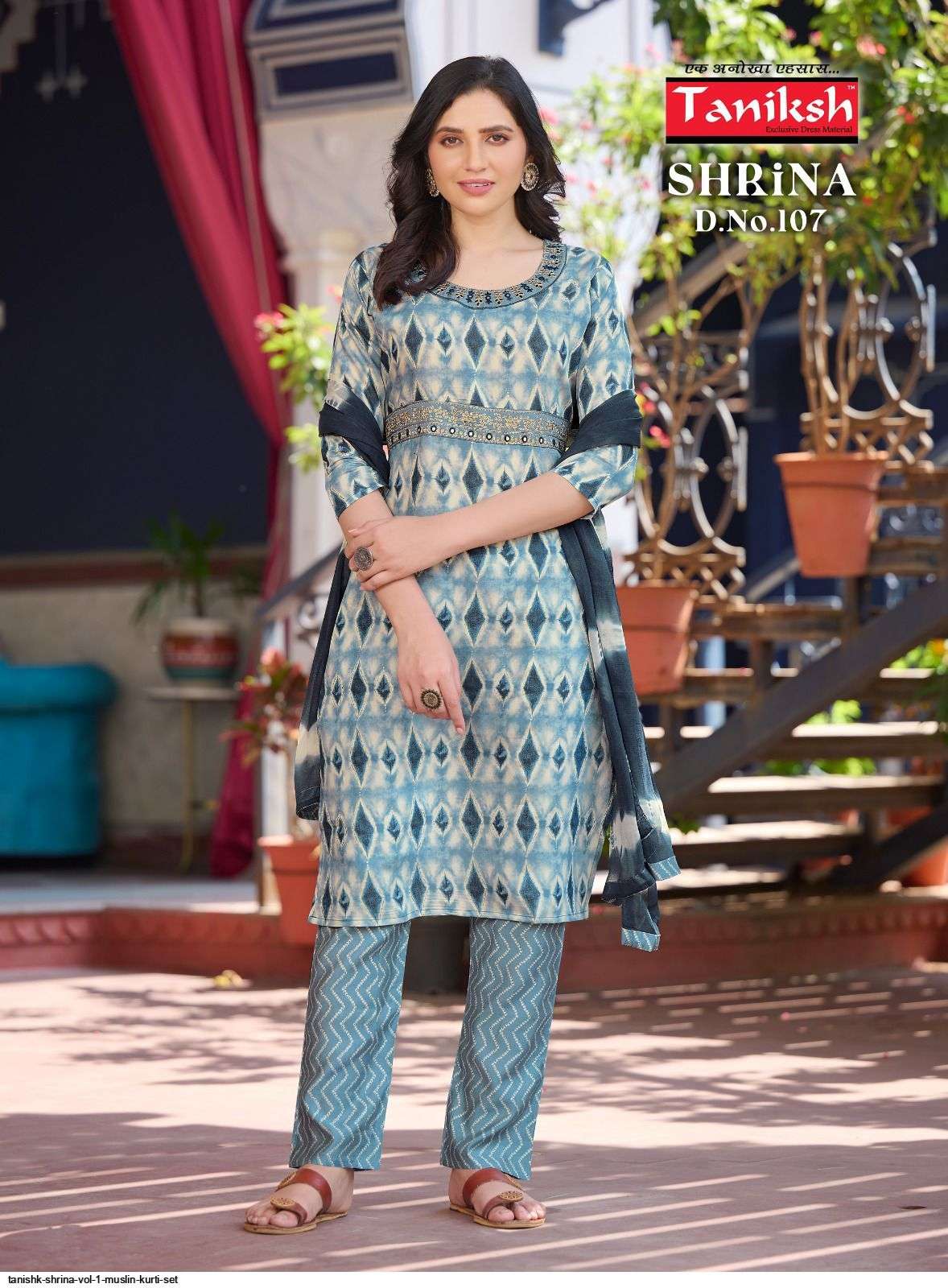 Shrina Vol-1 By Taniksh 101 To 108 Series Designer Festive Suits Beautiful Fancy Stylish Colorful Party Wear & Occasional Wear Muslin Print Dresses At Wholesale Price