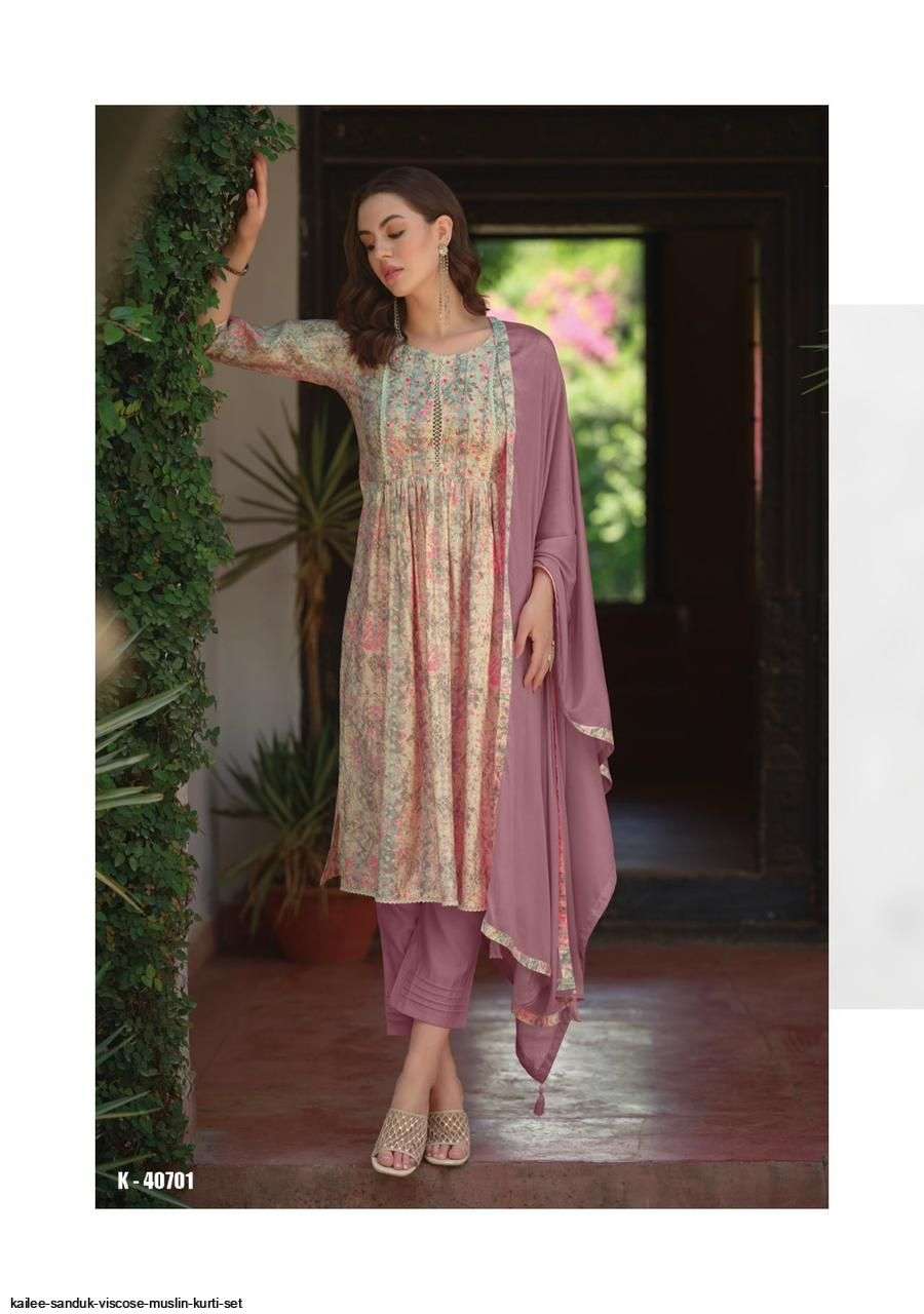 Sandook By Kailee 40701 To 40708 Series Beautiful Suits Colorful Stylish Fancy Casual Wear & Ethnic Wear Viscose Muslin Dresses At Wholesale Price