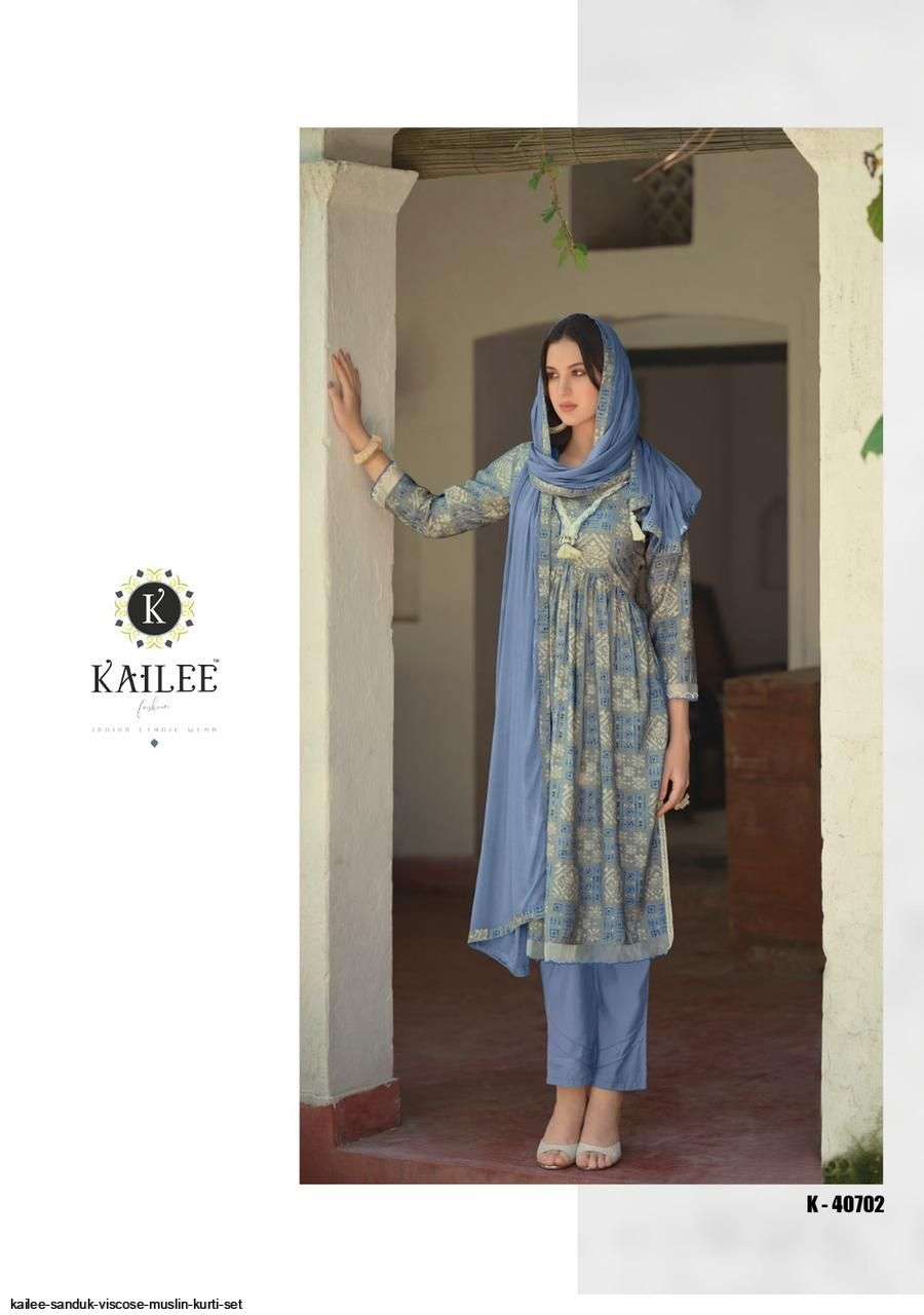 Sandook By Kailee 40701 To 40708 Series Beautiful Suits Colorful Stylish Fancy Casual Wear & Ethnic Wear Viscose Muslin Dresses At Wholesale Price