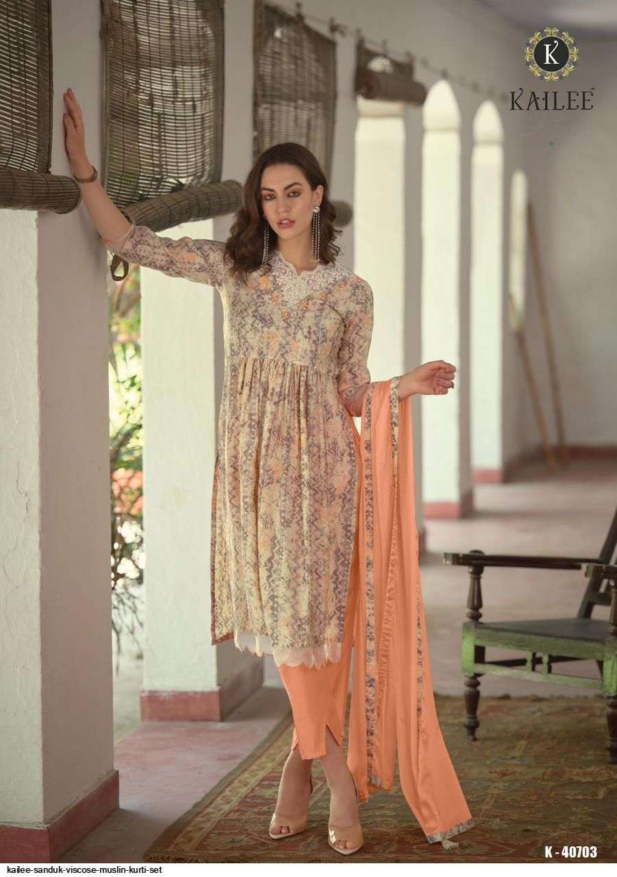 Sandook By Kailee 40701 To 40708 Series Beautiful Suits Colorful Stylish Fancy Casual Wear & Ethnic Wear Viscose Muslin Dresses At Wholesale Price
