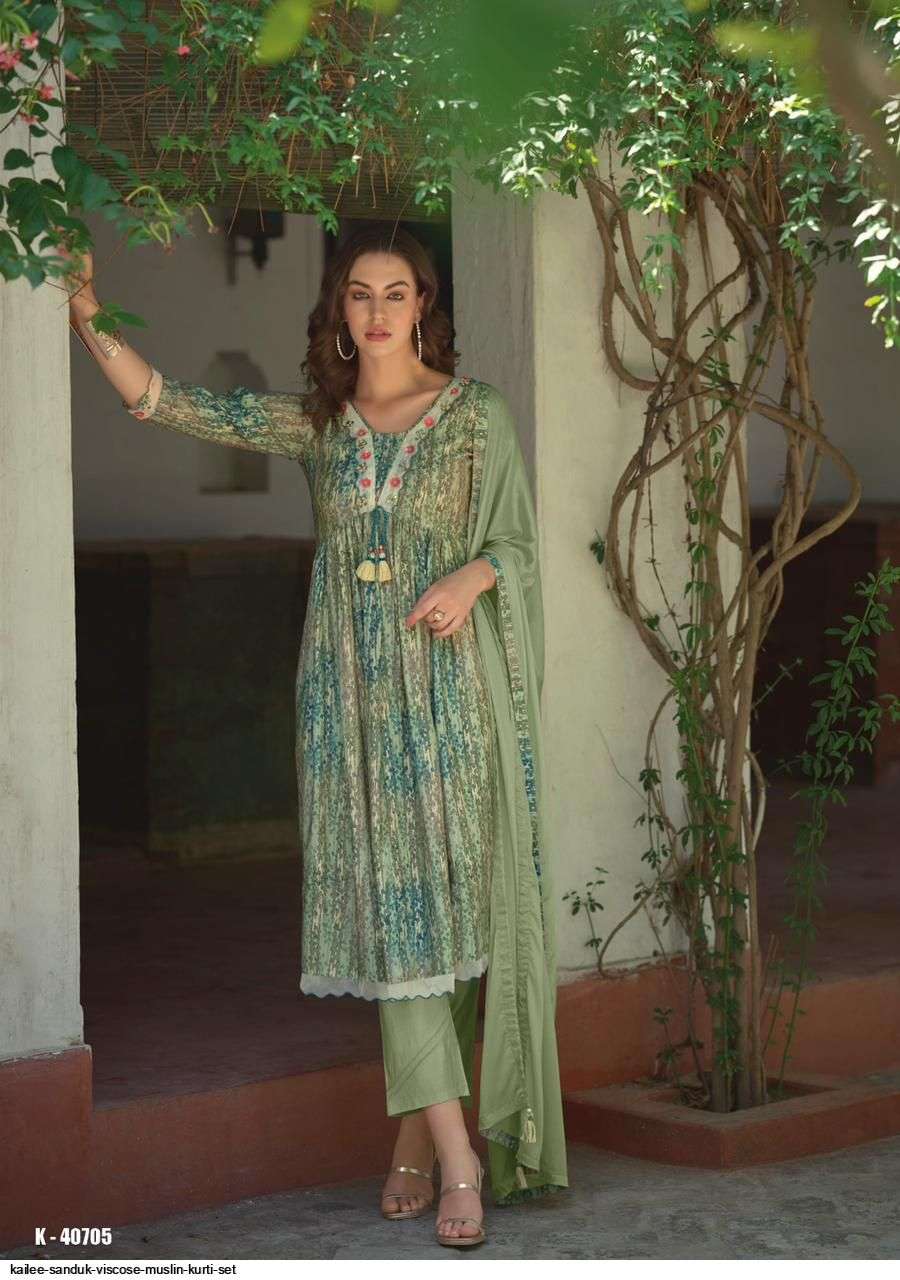 Sandook By Kailee 40701 To 40708 Series Beautiful Suits Colorful Stylish Fancy Casual Wear & Ethnic Wear Viscose Muslin Dresses At Wholesale Price
