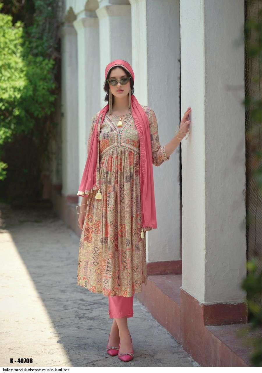 Sandook By Kailee 40701 To 40708 Series Beautiful Suits Colorful Stylish Fancy Casual Wear & Ethnic Wear Viscose Muslin Dresses At Wholesale Price