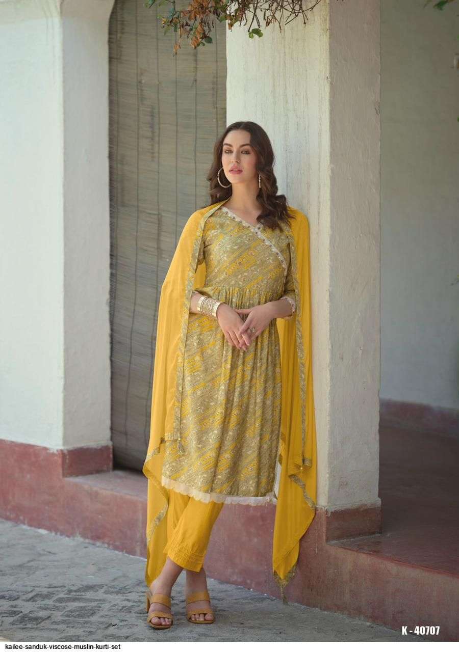Sandook By Kailee 40701 To 40708 Series Beautiful Suits Colorful Stylish Fancy Casual Wear & Ethnic Wear Viscose Muslin Dresses At Wholesale Price