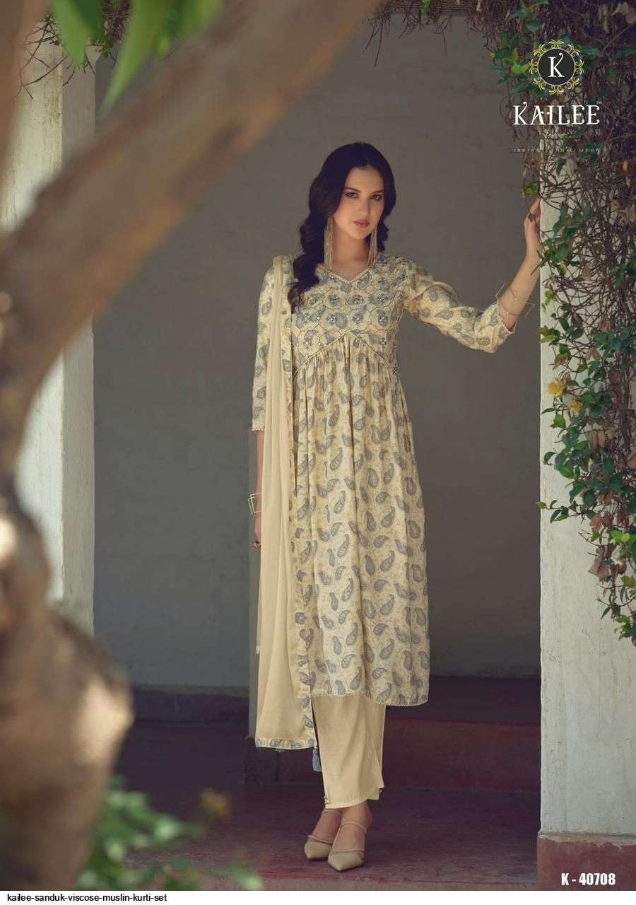 Sandook By Kailee 40701 To 40708 Series Beautiful Suits Colorful Stylish Fancy Casual Wear & Ethnic Wear Viscose Muslin Dresses At Wholesale Price