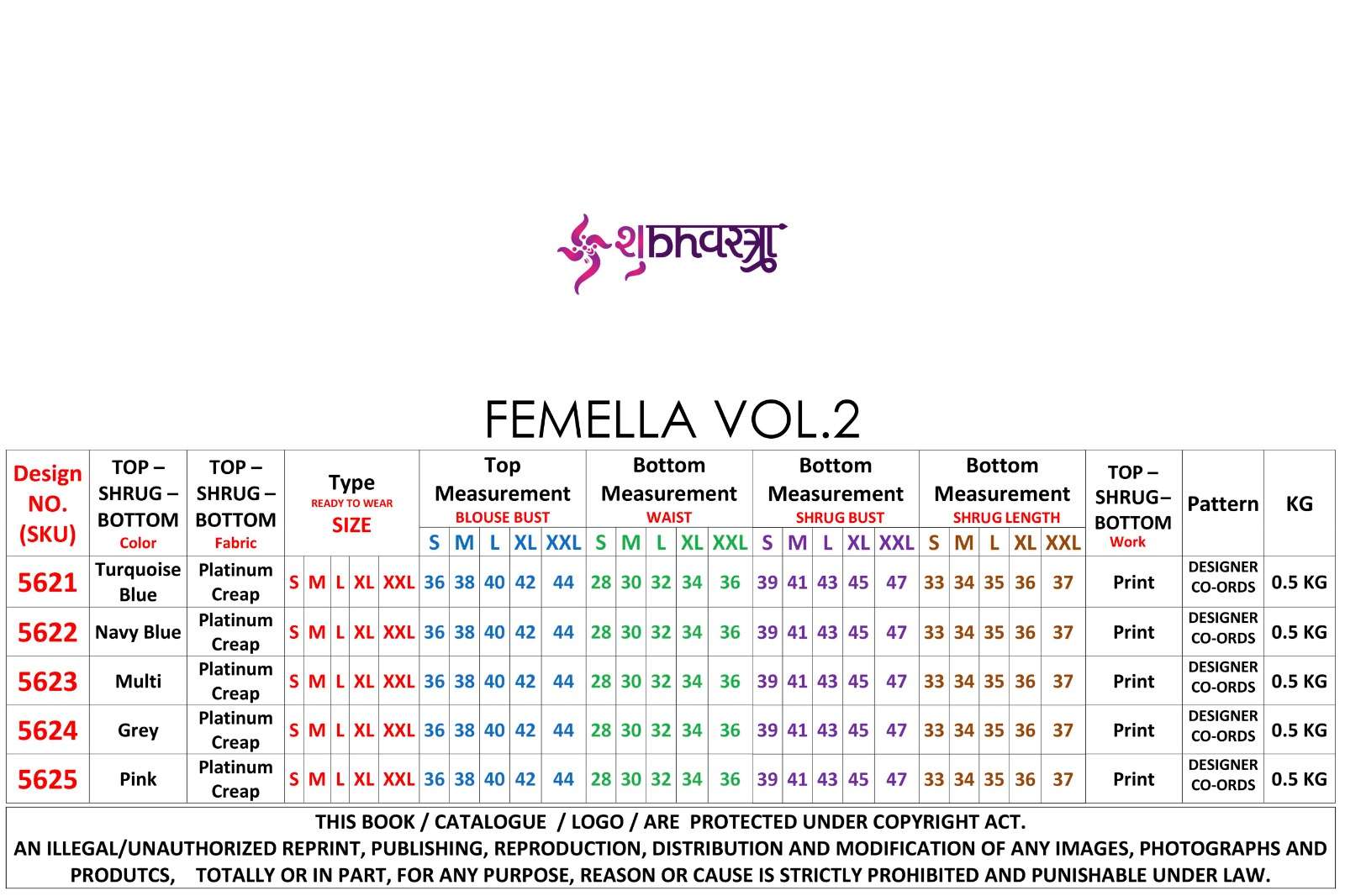 Femella Vol-2 By Shubhkala 5621 To 5625 Series Designer Stylish Fancy Colorful Beautiful Party Wear & Ethnic Wear Collection Premium Crepe Tops With Bottom At Wholesale Price