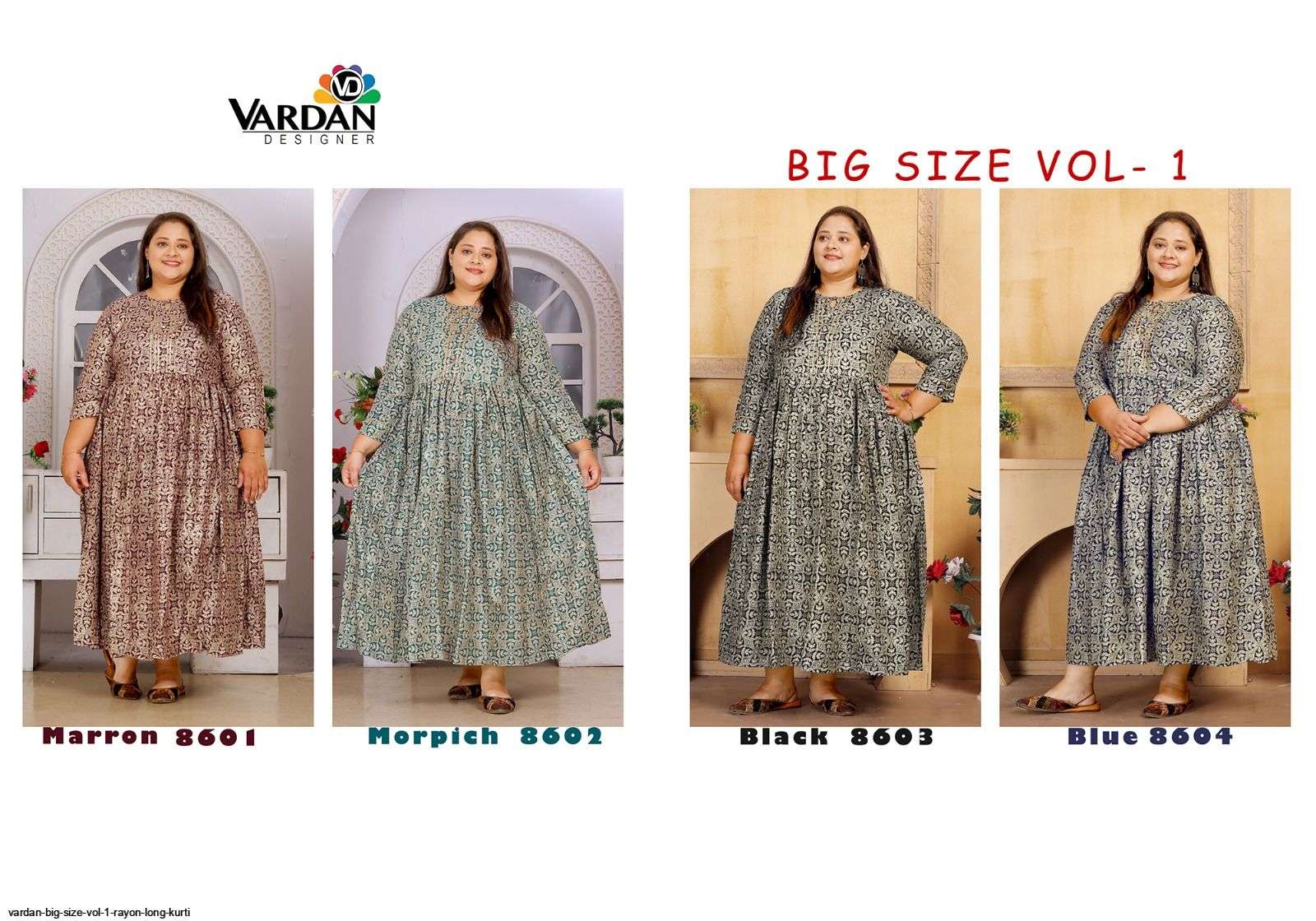 Big Size Vol-1 By Vardan Designer 8601 To 8604 Series Beautiful Stylish Fancy Colorful Casual Wear & Ethnic Wear Rayon Print Kurtis At Wholesale Price