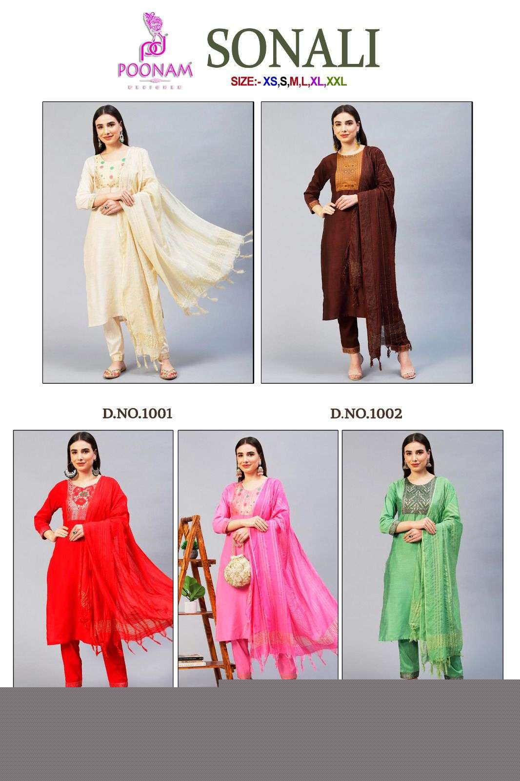 Sonali By Poonam Designer 1001 To 1005 Series Beautiful Stylish Festive Suits Fancy Colorful Casual Wear & Ethnic Wear & Ready To Wear Cotton Dresses At Wholesale Price