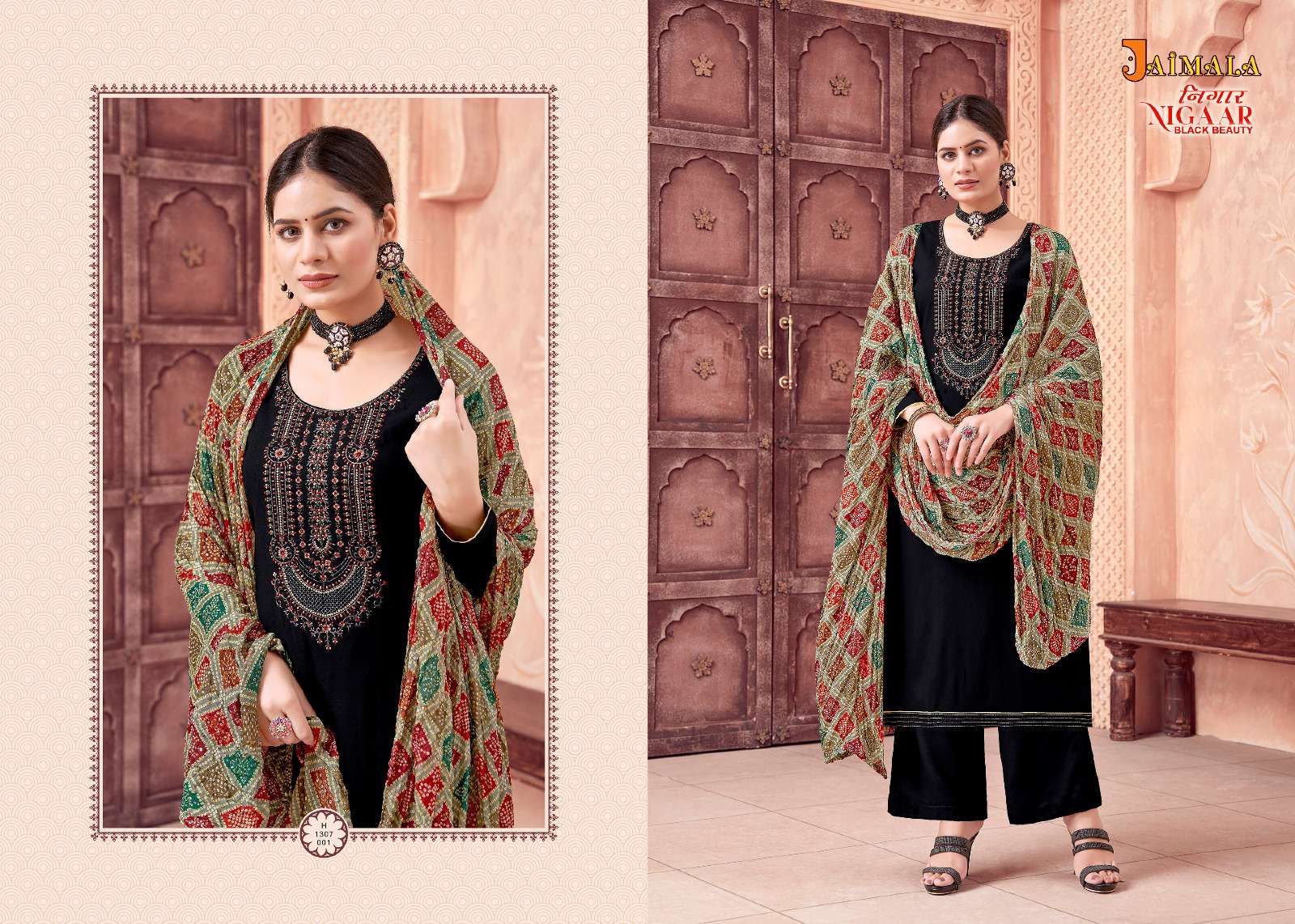Nigaar Black Beauty By Jaimala 1307-001 To 1307-006 Series Designer Suits Collection Beautiful Stylish Colorful Fancy Party Wear & Occasional Wear Rayon Slub Dresses At Wholesale Price