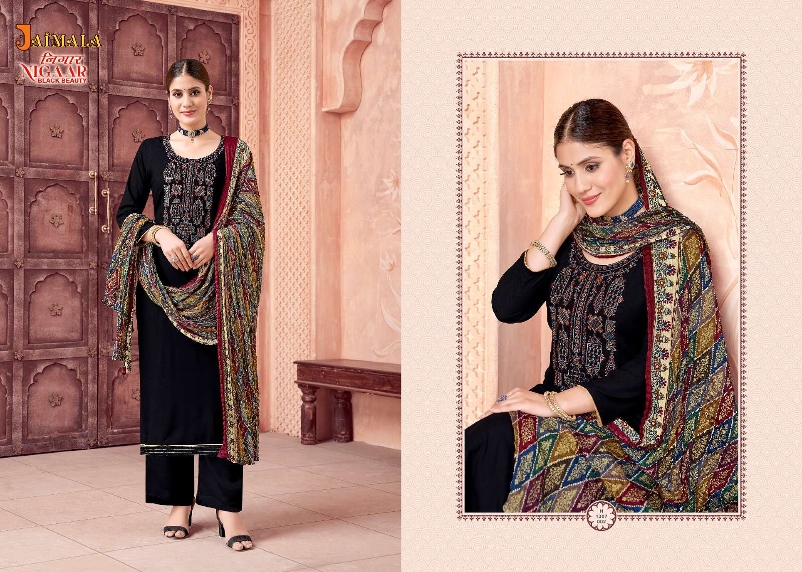Nigaar Black Beauty By Jaimala 1307-001 To 1307-006 Series Designer Suits Collection Beautiful Stylish Colorful Fancy Party Wear & Occasional Wear Rayon Slub Dresses At Wholesale Price
