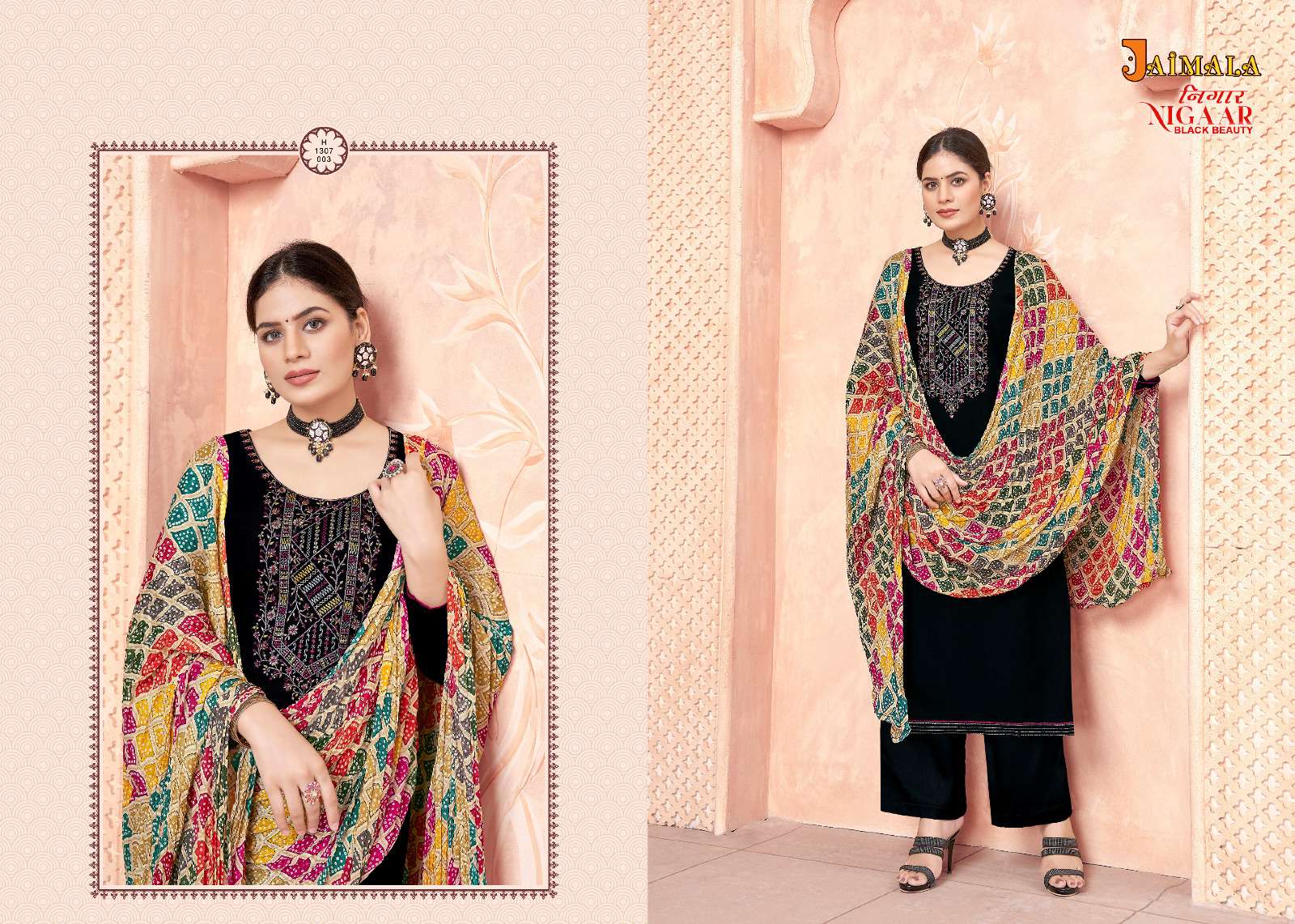 Nigaar Black Beauty By Jaimala 1307-001 To 1307-006 Series Designer Suits Collection Beautiful Stylish Colorful Fancy Party Wear & Occasional Wear Rayon Slub Dresses At Wholesale Price