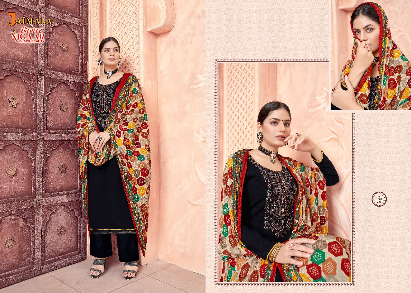 Nigaar Black Beauty By Jaimala 1307-001 To 1307-006 Series Designer Suits Collection Beautiful Stylish Colorful Fancy Party Wear & Occasional Wear Rayon Slub Dresses At Wholesale Price