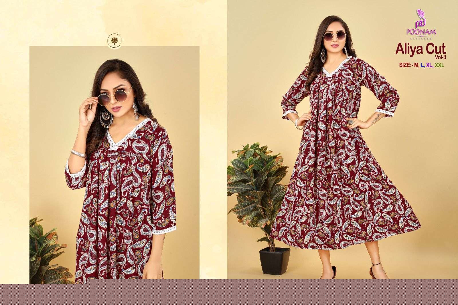 Aliya Cut Vol-3 By Poonam Designer 1001 To 1004 Series Designer Stylish Fancy Colorful Beautiful Party Wear & Ethnic Wear Collection Rayon Print Gown At Wholesale Price