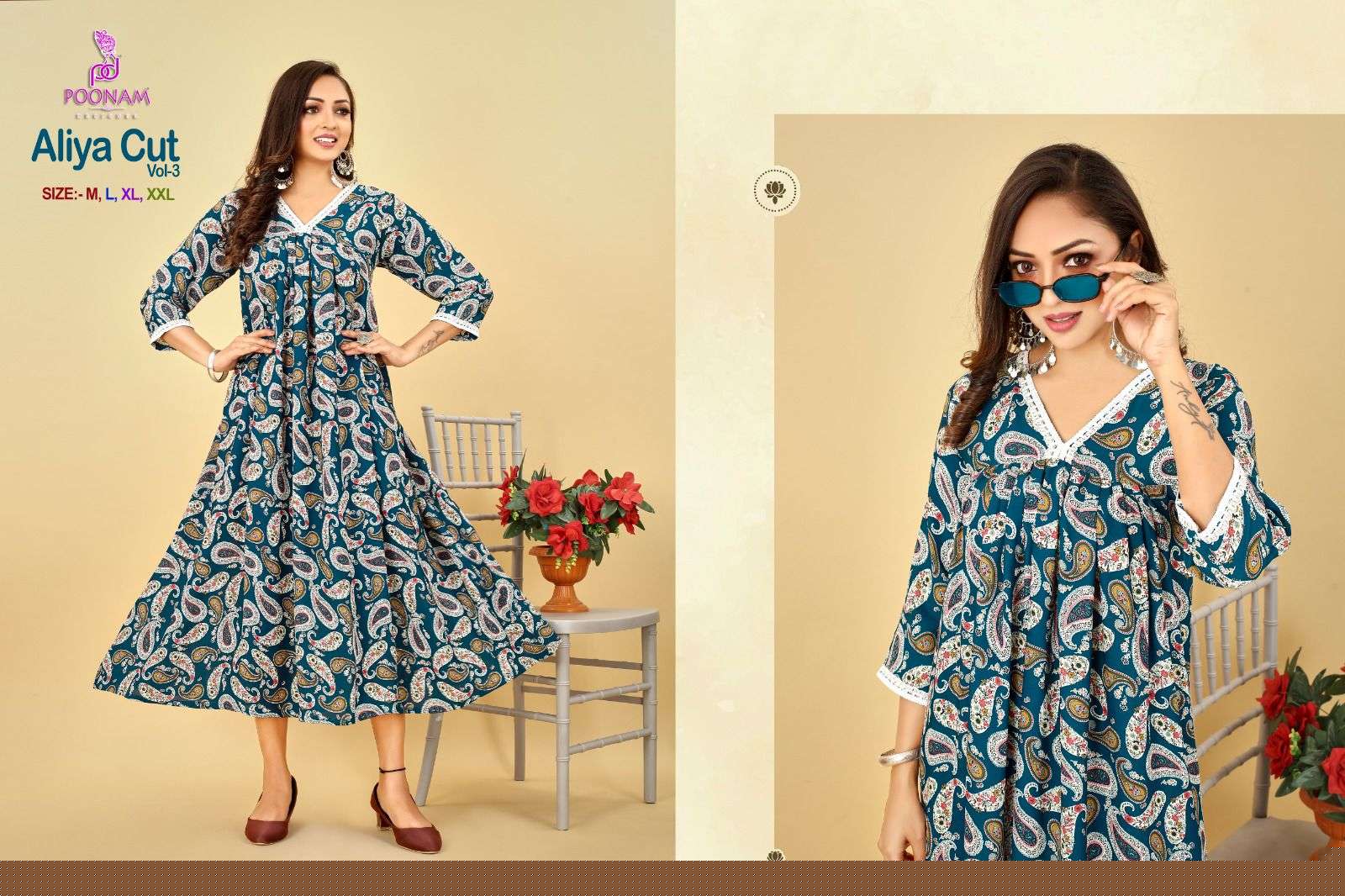 Aliya Cut Vol-3 By Poonam Designer 1001 To 1004 Series Designer Stylish Fancy Colorful Beautiful Party Wear & Ethnic Wear Collection Rayon Print Gown At Wholesale Price