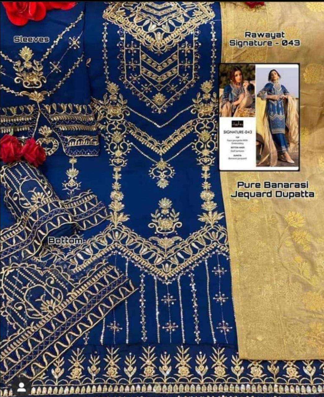 Signature Hit Design 043 By Rawayat Designer Pakistani Suits Beautiful Stylish Fancy Colorful Party Wear & Occasional Wear Faux Georgette Embroidered Dresses At Wholesale Price