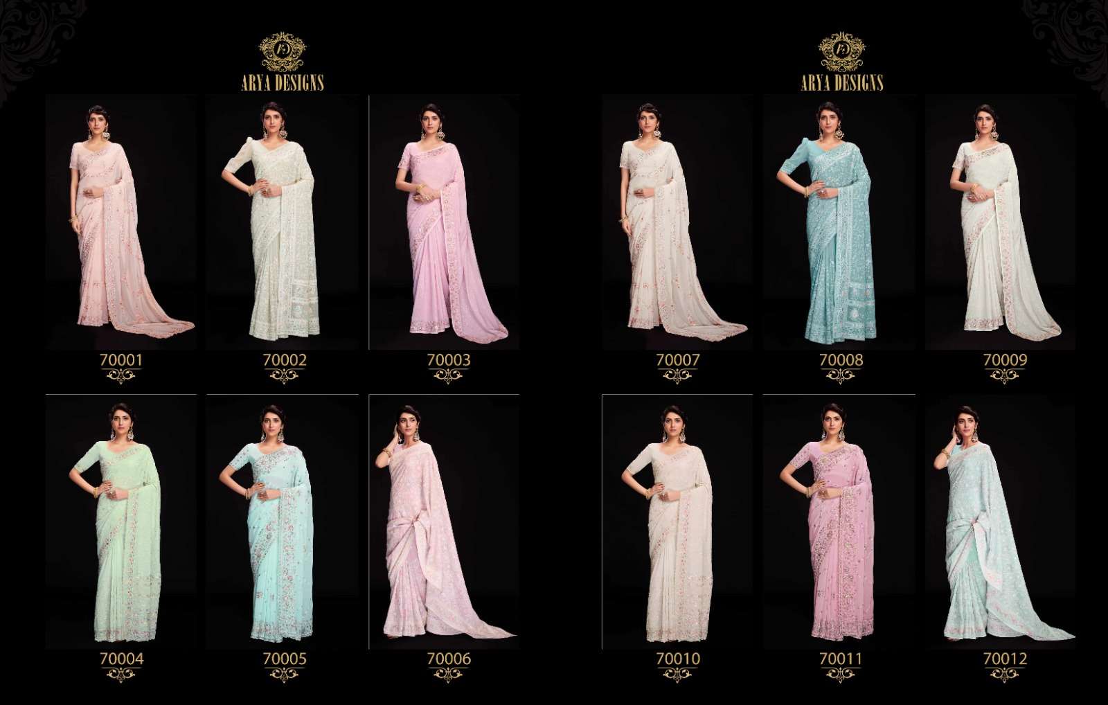 Swarna Vol-6 By Arya Designs 70001 To 70012 Series Indian Traditional Wear Collection Beautiful Stylish Fancy Colorful Party Wear & Occasional Wear Georgette Sarees At Wholesale Price