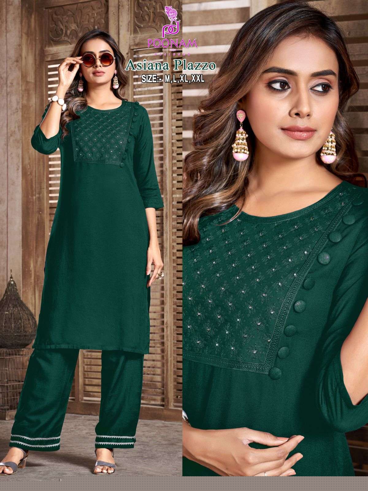 Asiana Plazzo By Poonam Designer 1001 To 1006 Series Designer Stylish Fancy Colorful Beautiful Party Wear & Ethnic Wear Collection Pure Rayon Embroidery Kurtis With Pants At Wholesale Price