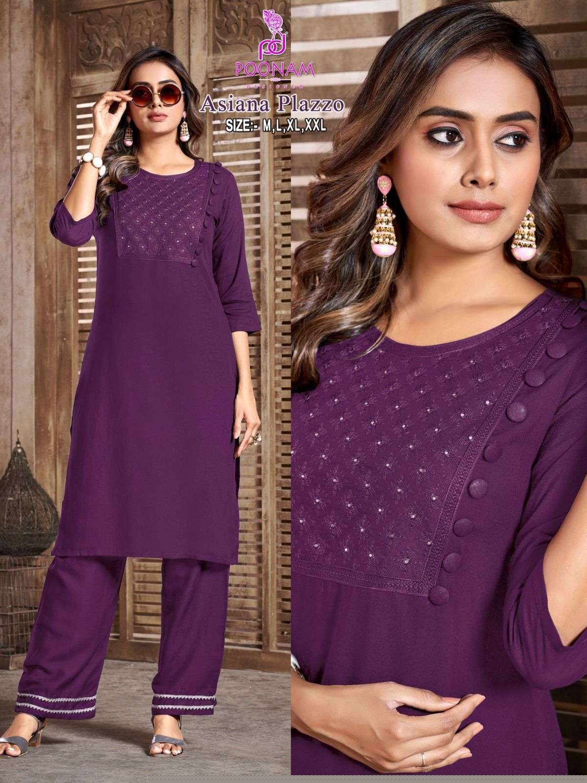 Asiana Plazzo By Poonam Designer 1001 To 1006 Series Designer Stylish Fancy Colorful Beautiful Party Wear & Ethnic Wear Collection Pure Rayon Embroidery Kurtis With Pants At Wholesale Price