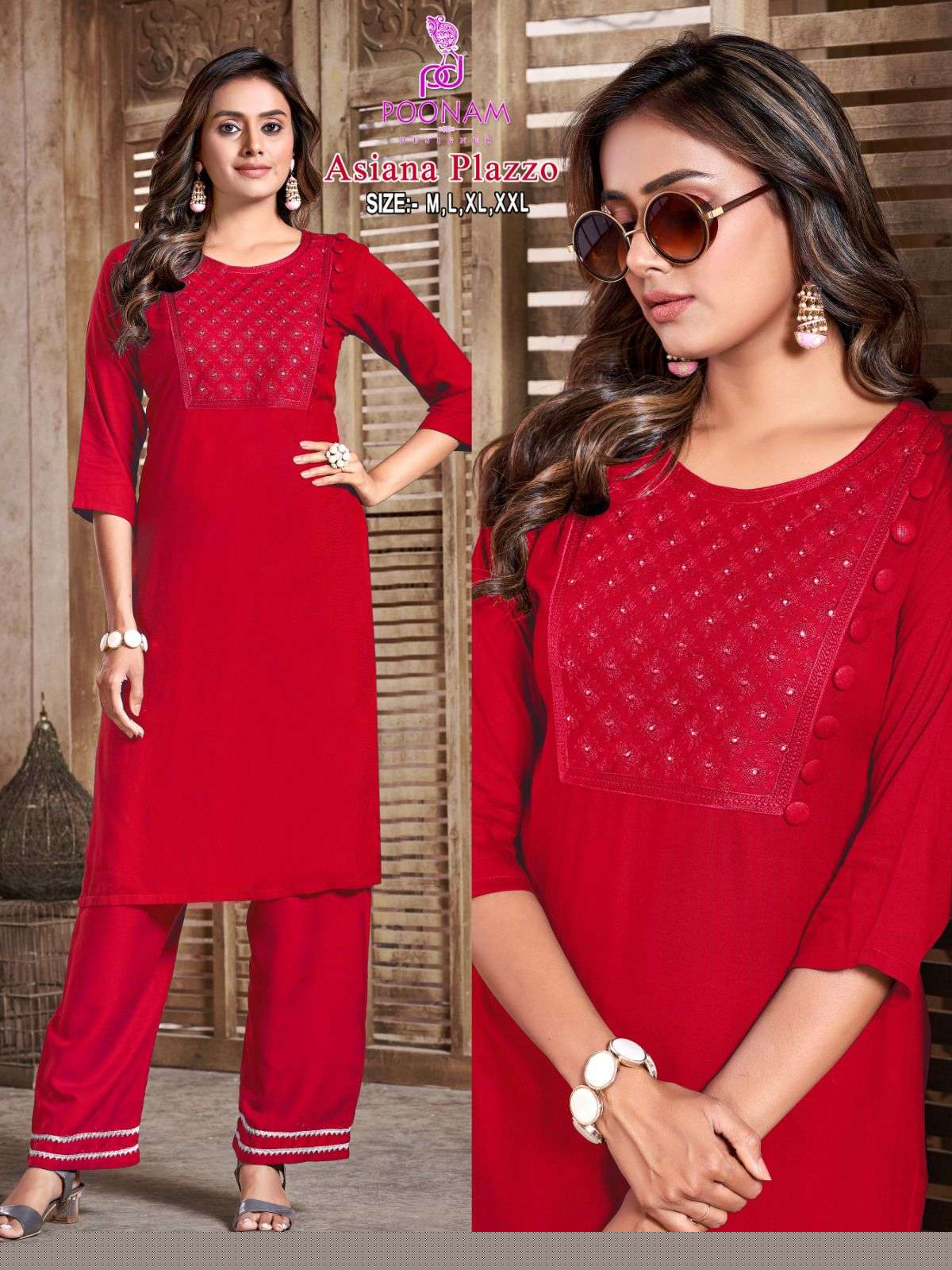 Asiana Plazzo By Poonam Designer 1001 To 1006 Series Designer Stylish Fancy Colorful Beautiful Party Wear & Ethnic Wear Collection Pure Rayon Embroidery Kurtis With Pants At Wholesale Price