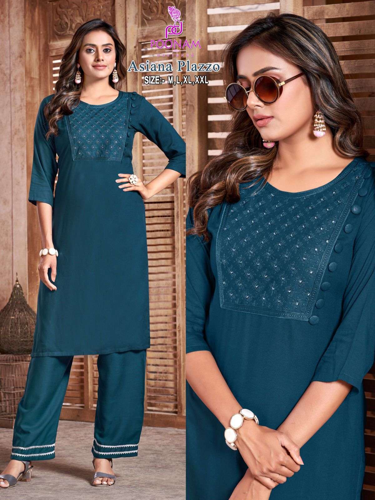 Asiana Plazzo By Poonam Designer 1001 To 1006 Series Designer Stylish Fancy Colorful Beautiful Party Wear & Ethnic Wear Collection Pure Rayon Embroidery Kurtis With Pants At Wholesale Price