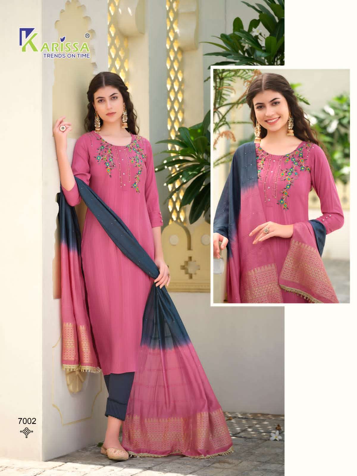 Saloni By Karissa 7001 To 7006 Series Beautiful Stylish Suits Fancy Colorful Casual Wear & Ethnic Wear & Ready To Wear Pure Rayon Embroidered Dresses At Wholesale Price