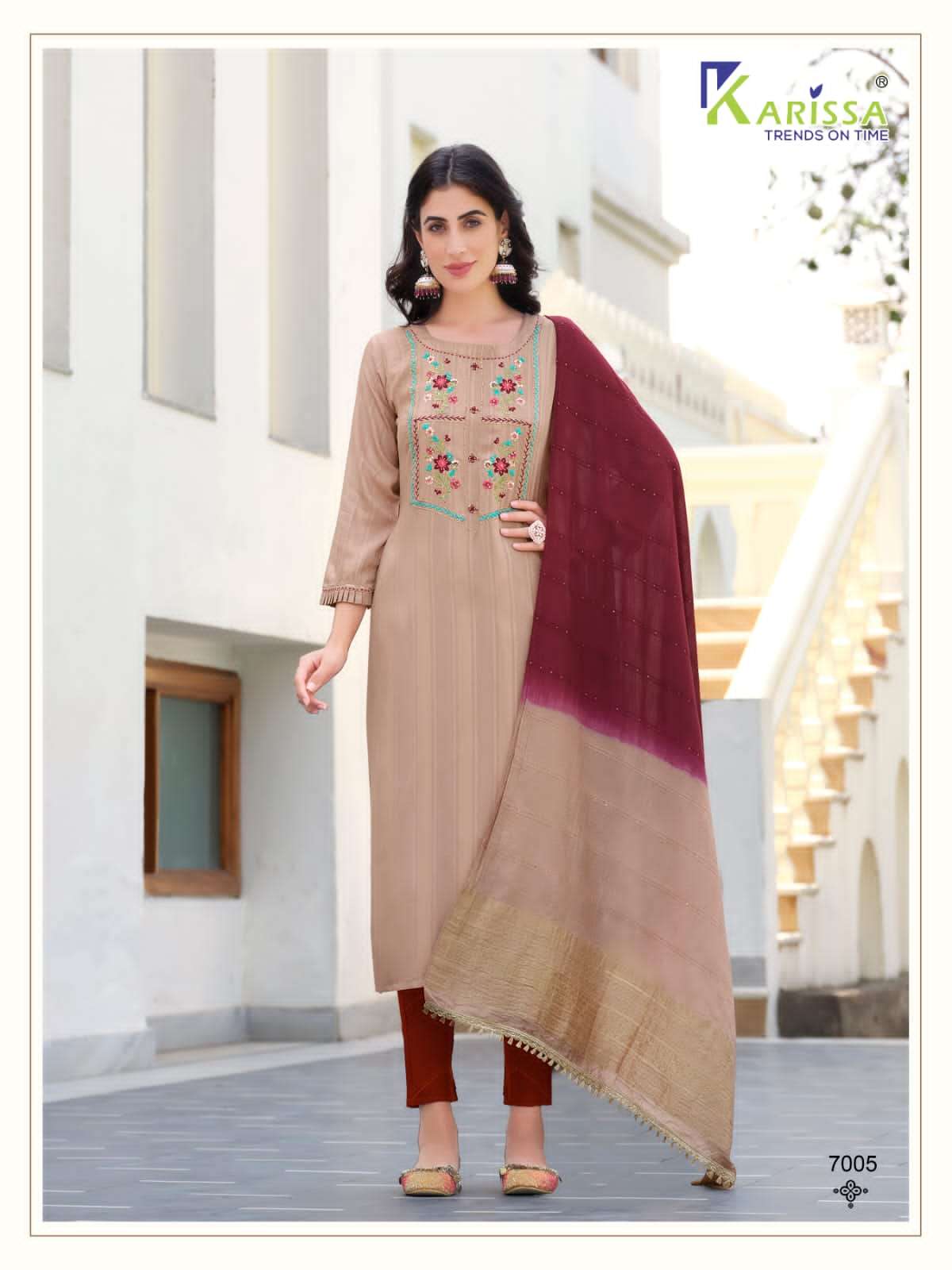 Saloni By Karissa 7001 To 7006 Series Beautiful Stylish Suits Fancy Colorful Casual Wear & Ethnic Wear & Ready To Wear Pure Rayon Embroidered Dresses At Wholesale Price