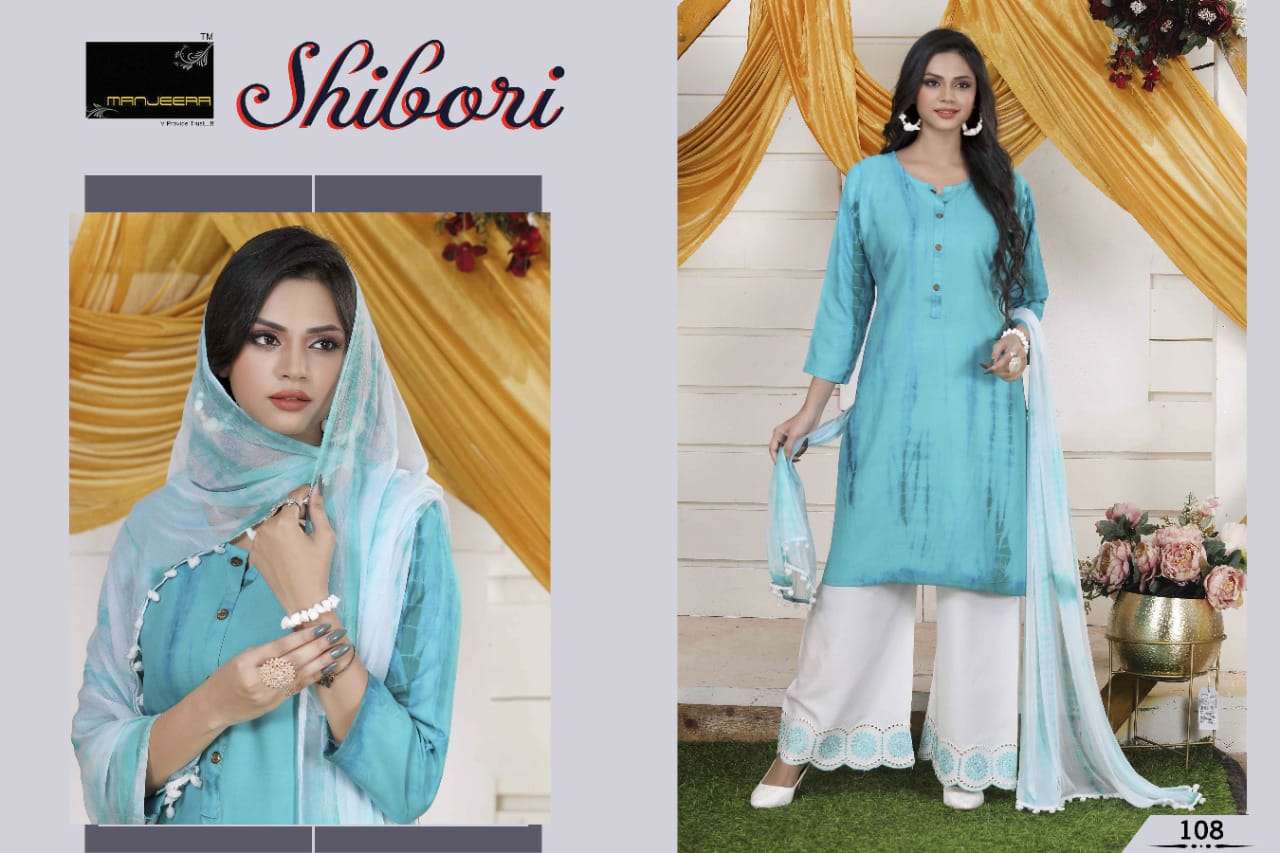 Shibori By Manjeera 101 To 108 Series Beautiful Stylish Suits Fancy Colorful Casual Wear & Ethnic Wear & Ready To Wear Rayon Dresses At Wholesale Price
