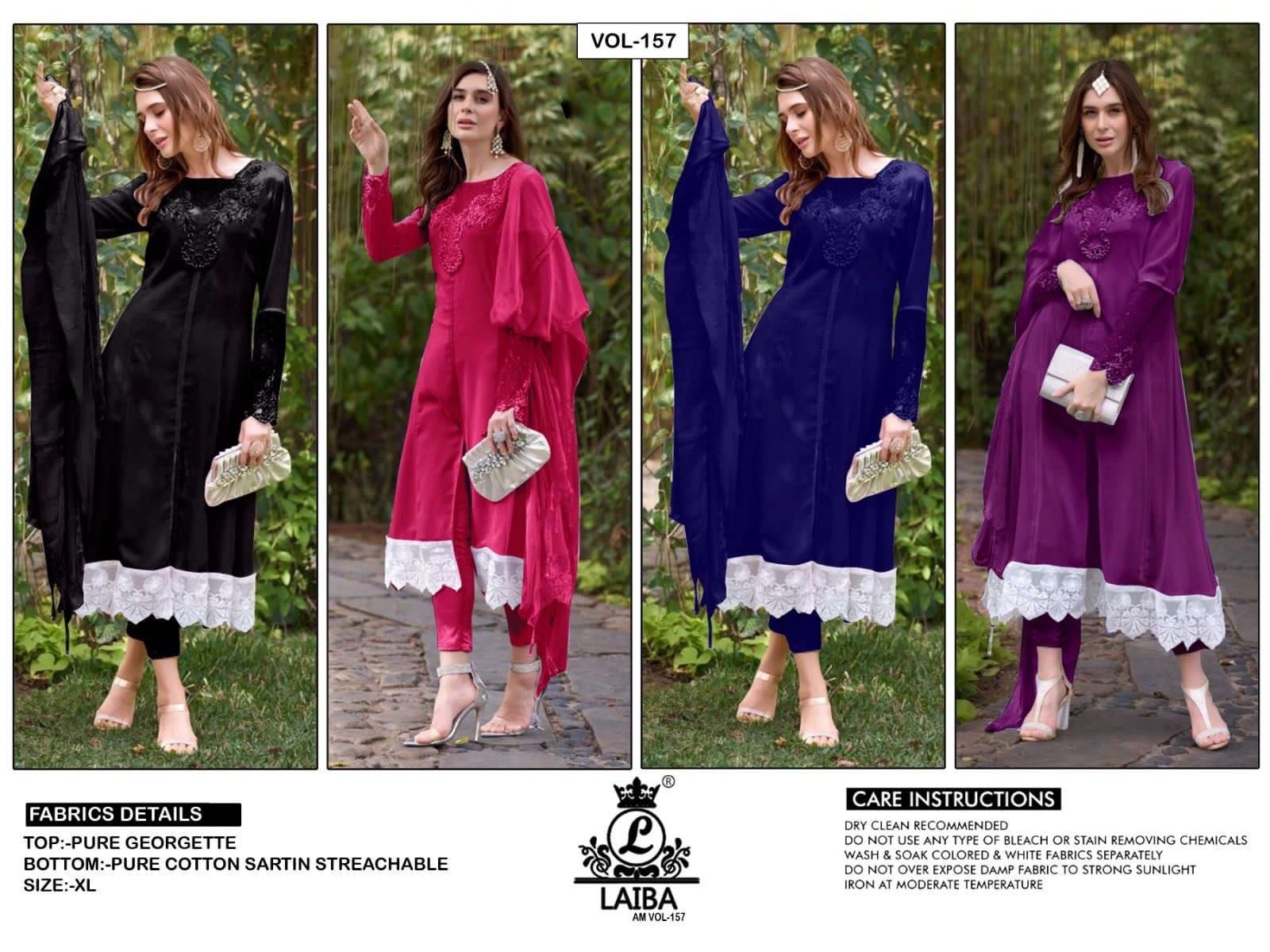Am Vol-157 By Laiba 157-A To 157-D Series Beautiful Pakistani Suits Stylish Colorful Fancy Casual Wear & Ethnic Wear Pure Georgette Embroidered Dresses At Wholesale Price