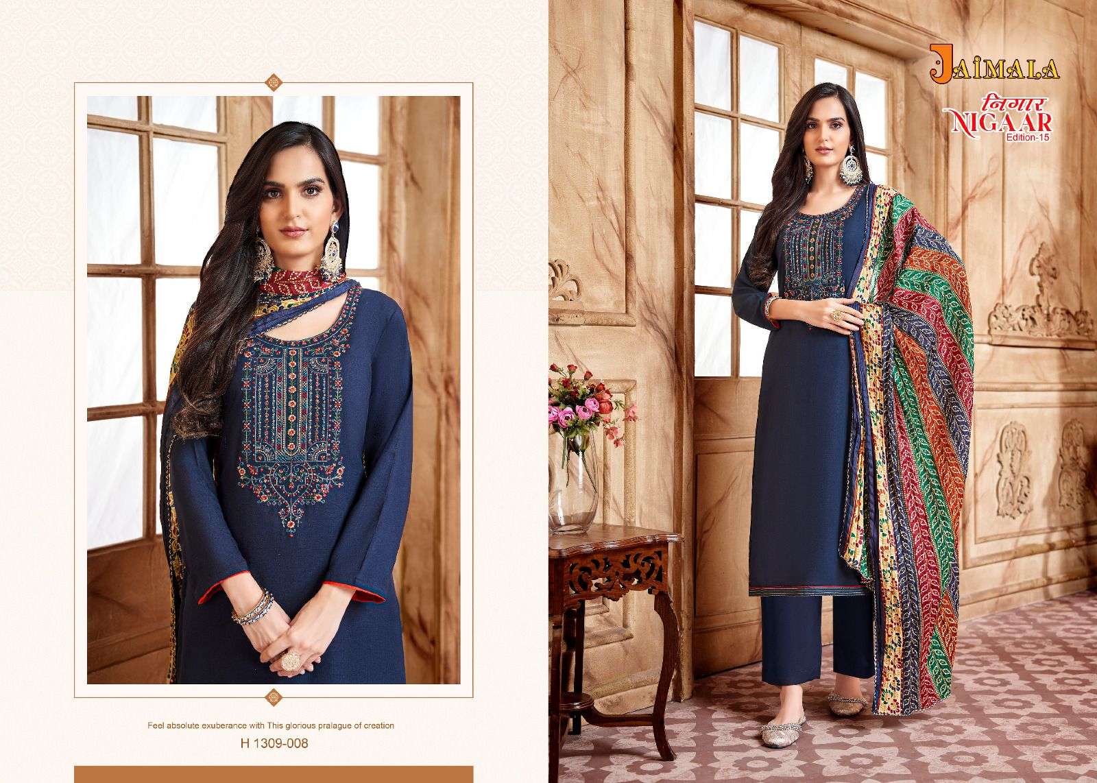 Nigaar Vol-15 By Jaimala 1309-001 To 1309-008 Series Designer Suits Collection Beautiful Stylish Colorful Fancy Party Wear & Occasional Wear Rayon Slub Dresses At Wholesale Price