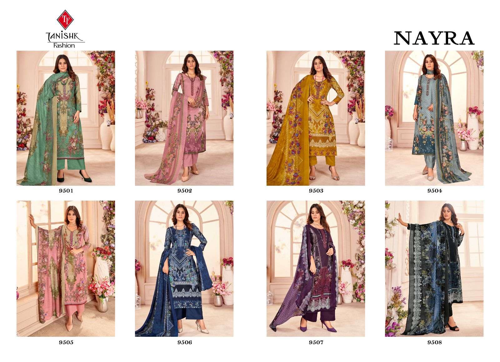 Nayra By Tanishk Fashion 9501 To 9508 Series Beautiful Festive Suits Colorful Stylish Fancy Casual Wear & Ethnic Wear Pure Cambric Cotton Print Dresses At Wholesale Price
