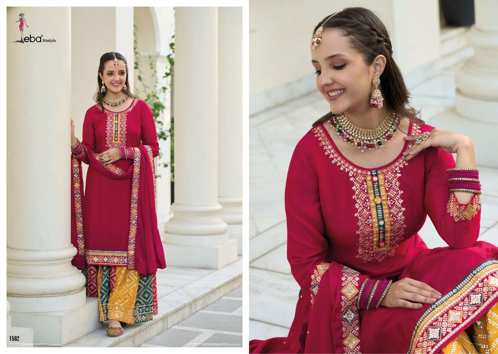 Safroon Vol-2 By Eba Lifestyle 1581 To 1583 Series Beautiful Sharara Suits Colorful Stylish Fancy Casual Wear & Ethnic Wear Chinnon Dresses At Wholesale Price