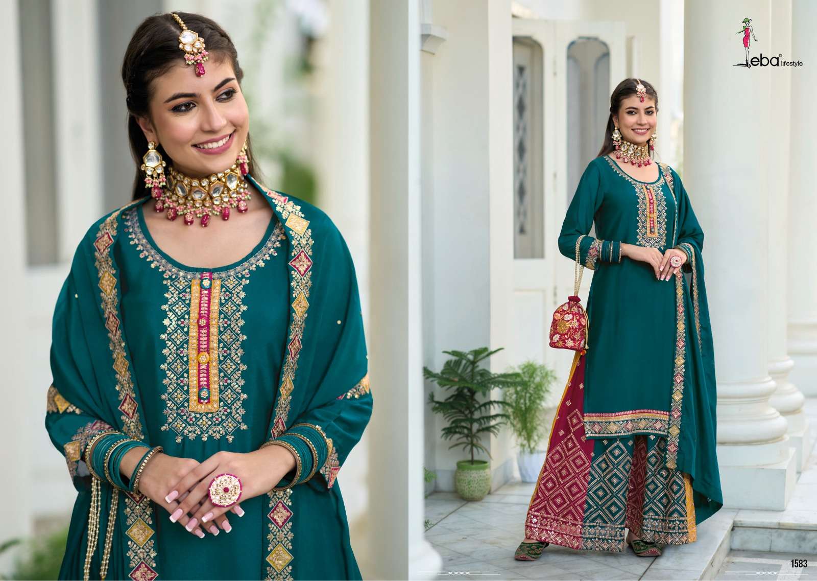 Safroon Vol-2 By Eba Lifestyle 1581 To 1583 Series Beautiful Sharara Suits Colorful Stylish Fancy Casual Wear & Ethnic Wear Chinnon Dresses At Wholesale Price