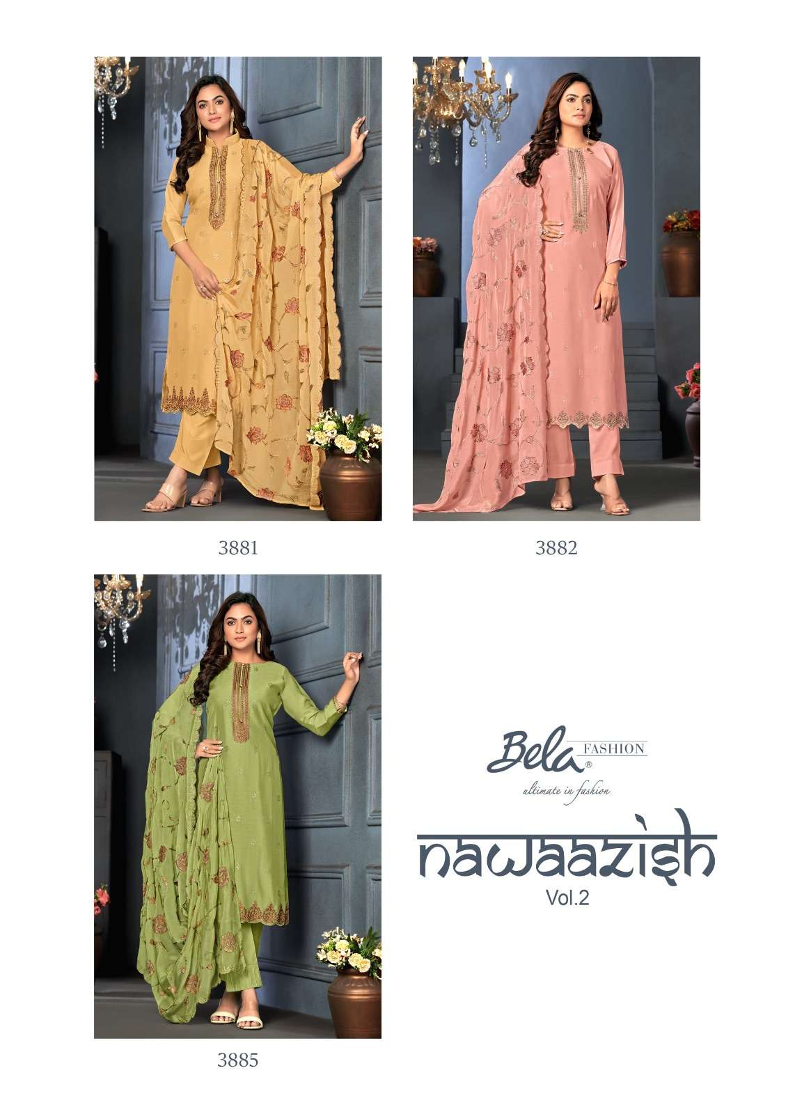 Nawaazish Vol-2 By Bela Fashion 3879 To 3885 Series Beautiful Festive Suits Colorful Stylish Fancy Casual Wear & Ethnic Wear Cotton Silk Embroidered Dresses At Wholesale Price