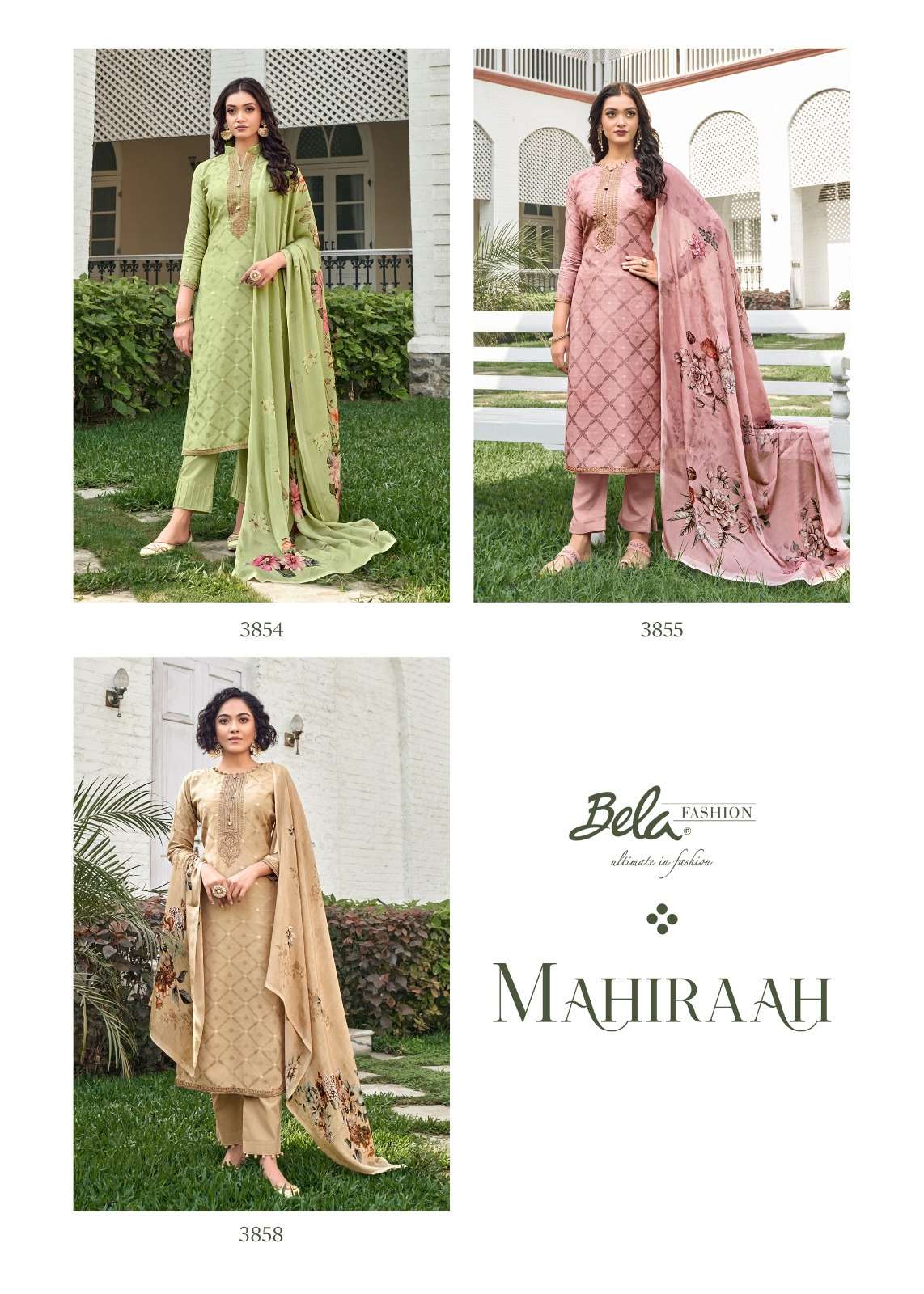 Mahiraah By Bela Fashion 3852 To 3858 Series Beautiful Festive Suits Colorful Stylish Fancy Casual Wear & Ethnic Wear Pure Muslin Jacquard Dresses At Wholesale Price