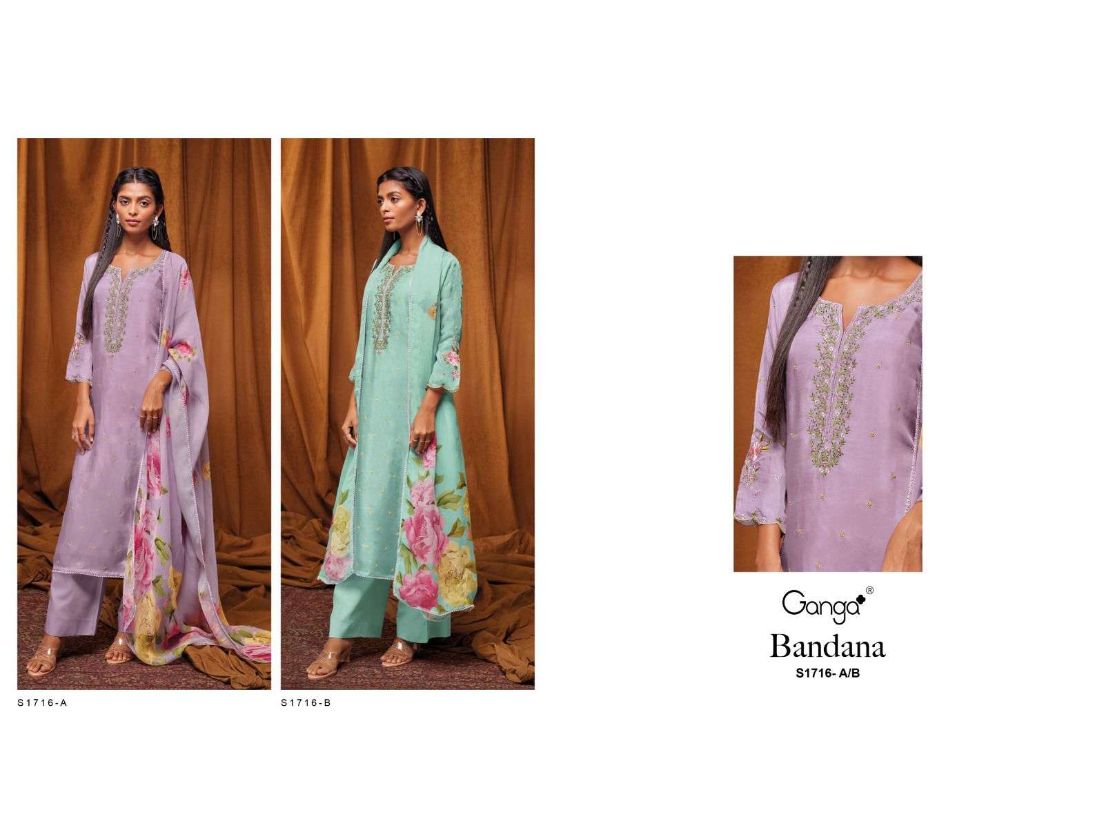 Bandana-1716 By Ganga Fashion 1716-A To 1716-B Series Designer Festive Suits Beautiful Fancy Stylish Colorful Party Wear & Occasional Wear Bemberg Silk Dresses At Wholesale Price